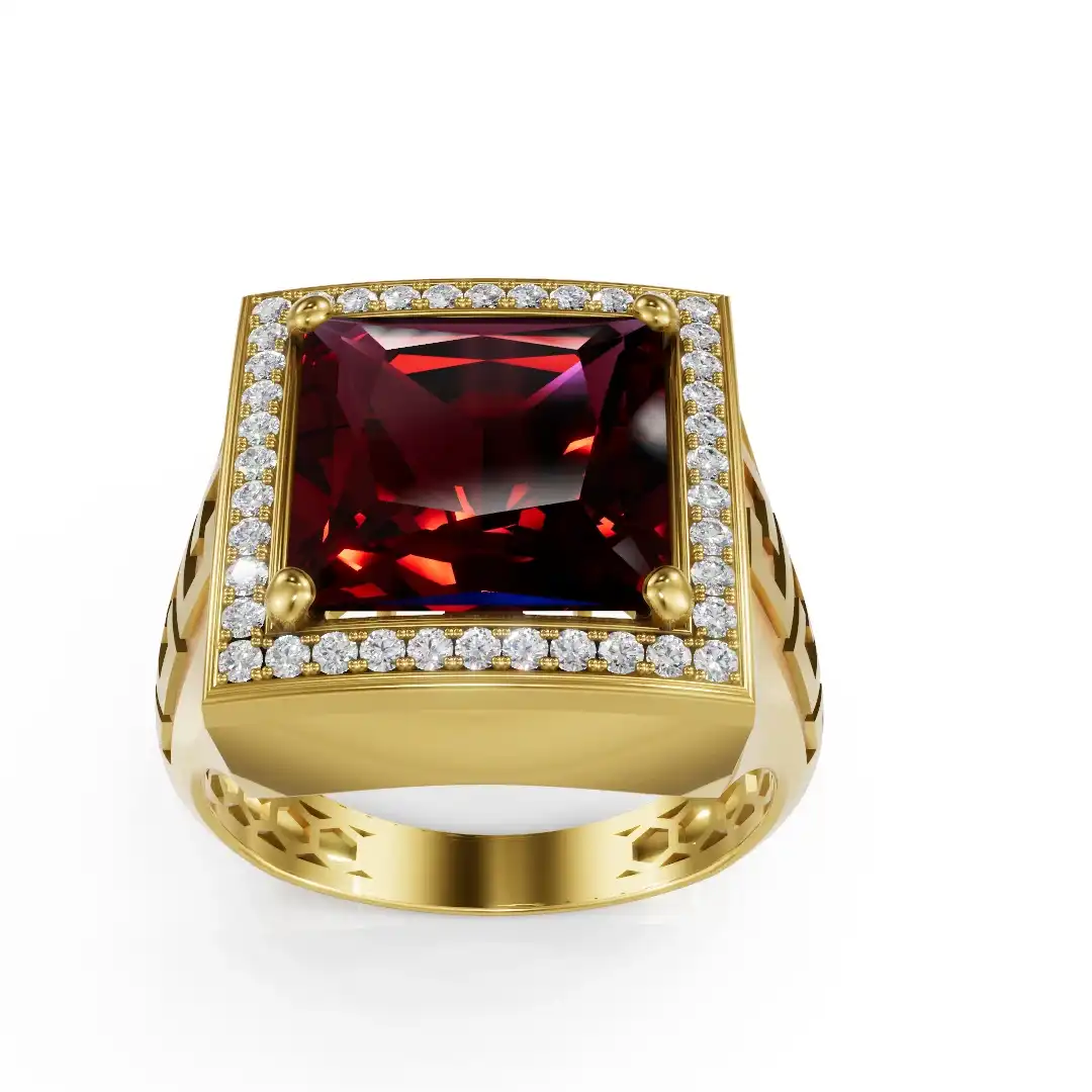 טבעת יהלומים לגבר משובצת באבן גרנט