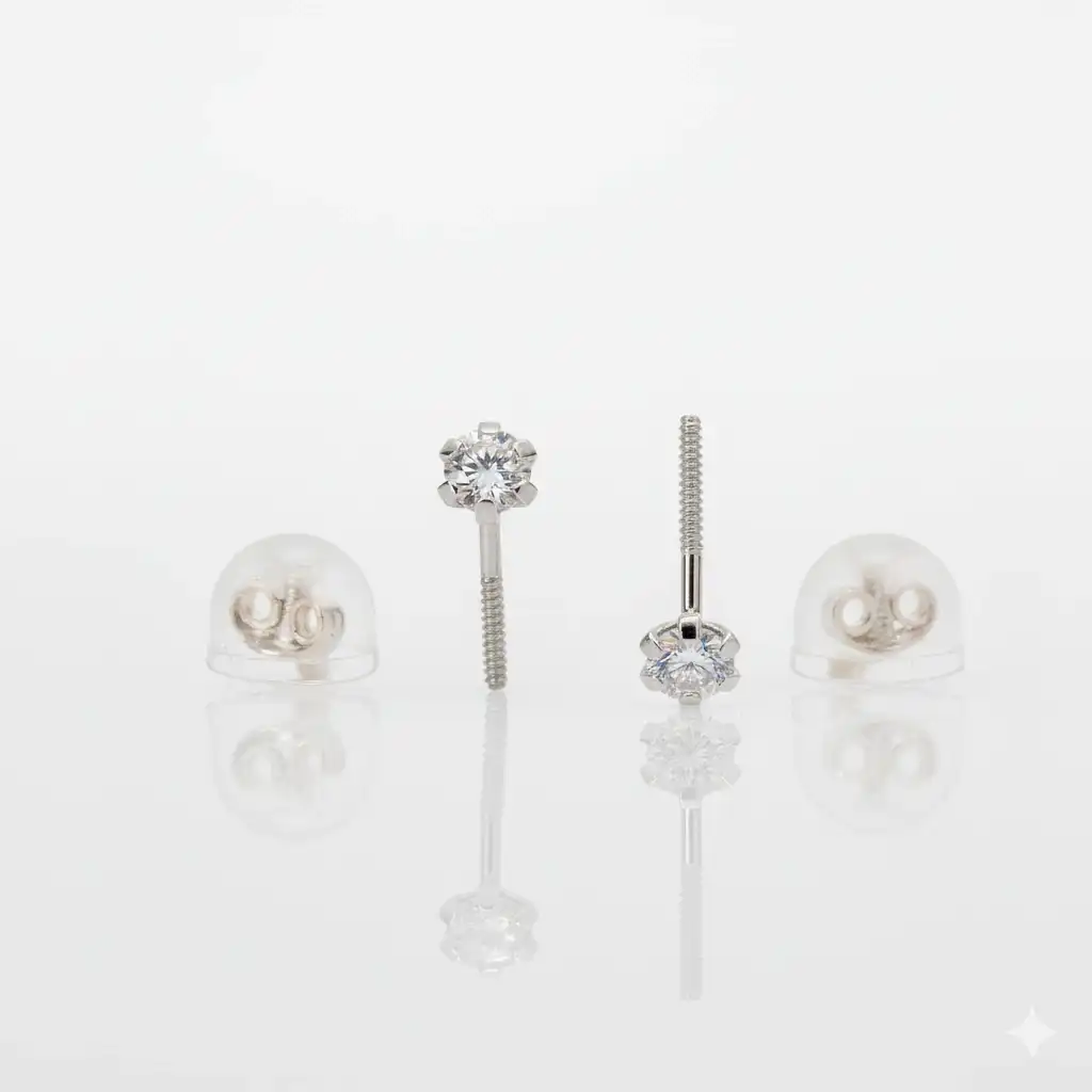 עגילים צמודים לנערה עם אבן זירקון זהב 14 K