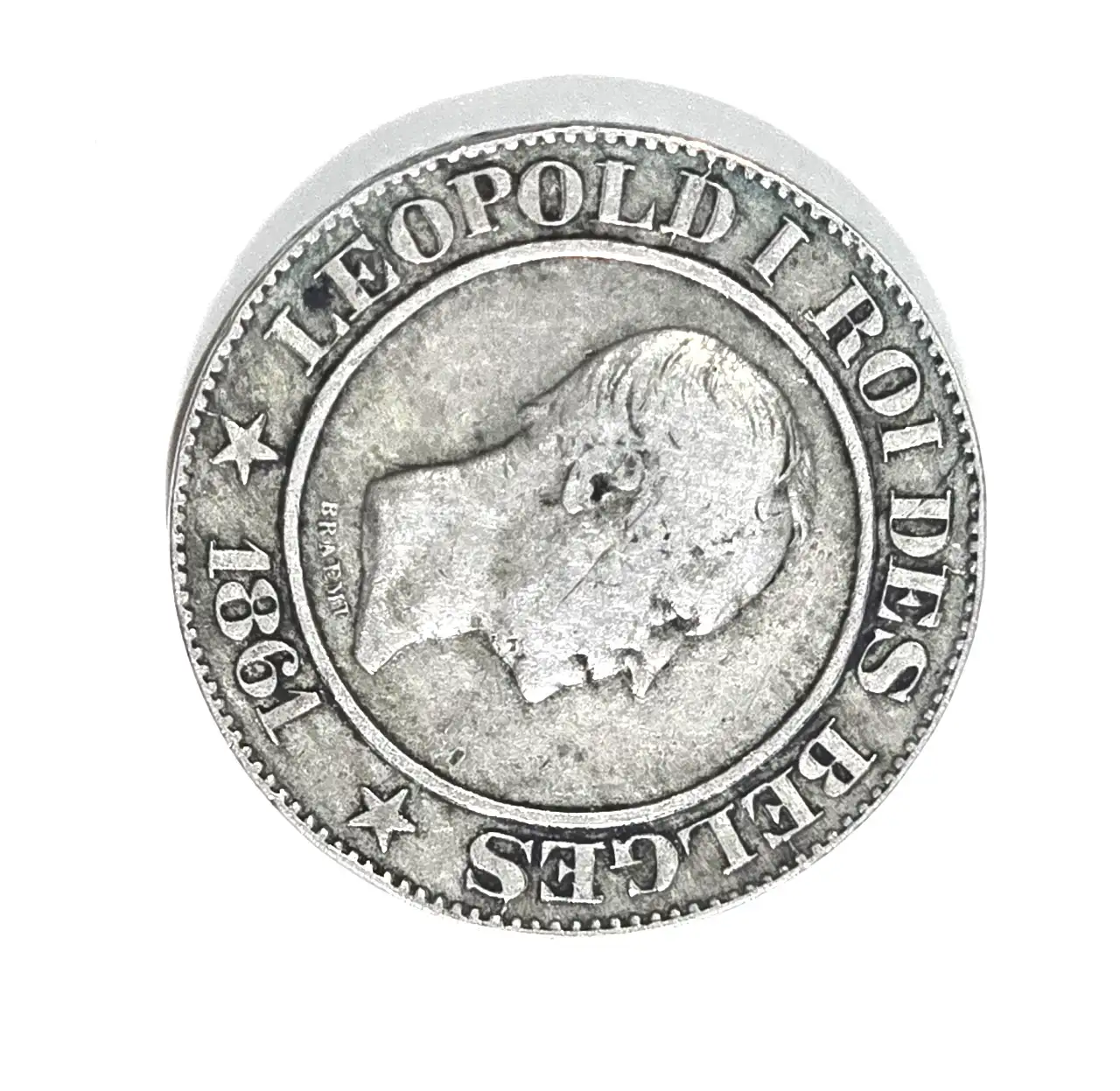 מטבע בלגי שנת 1861 דיוקן המלך ליאופולד הראשון מצב טוב מאד 20 סנטים בלגי שנת 1861