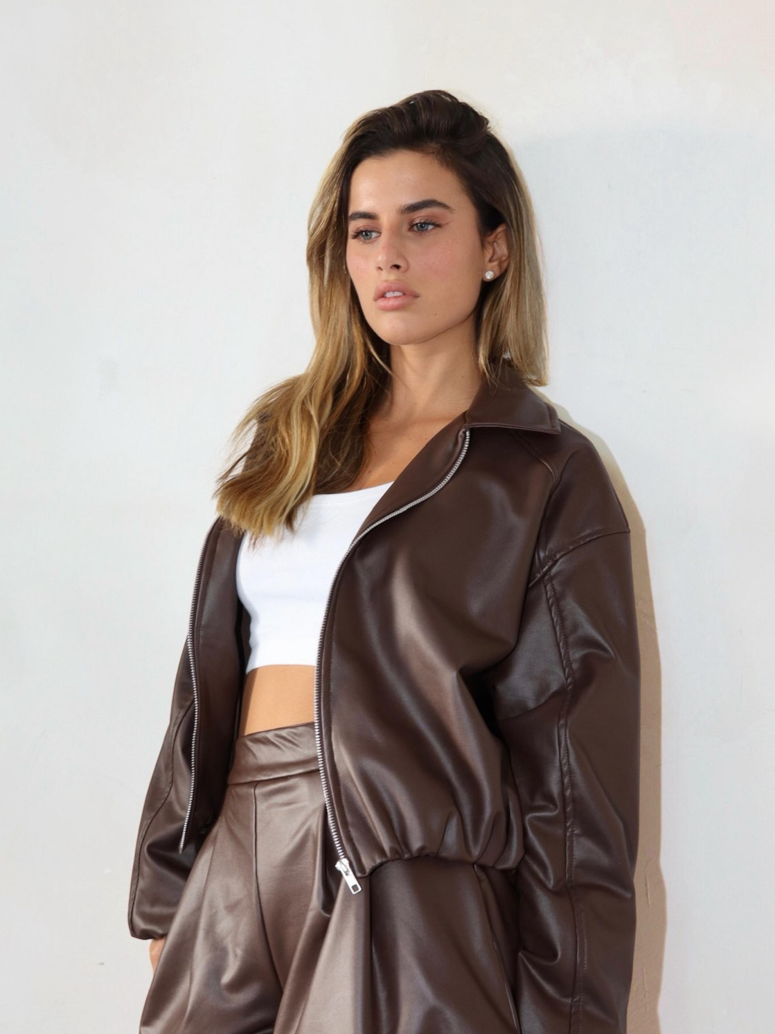 מעיל עור חום