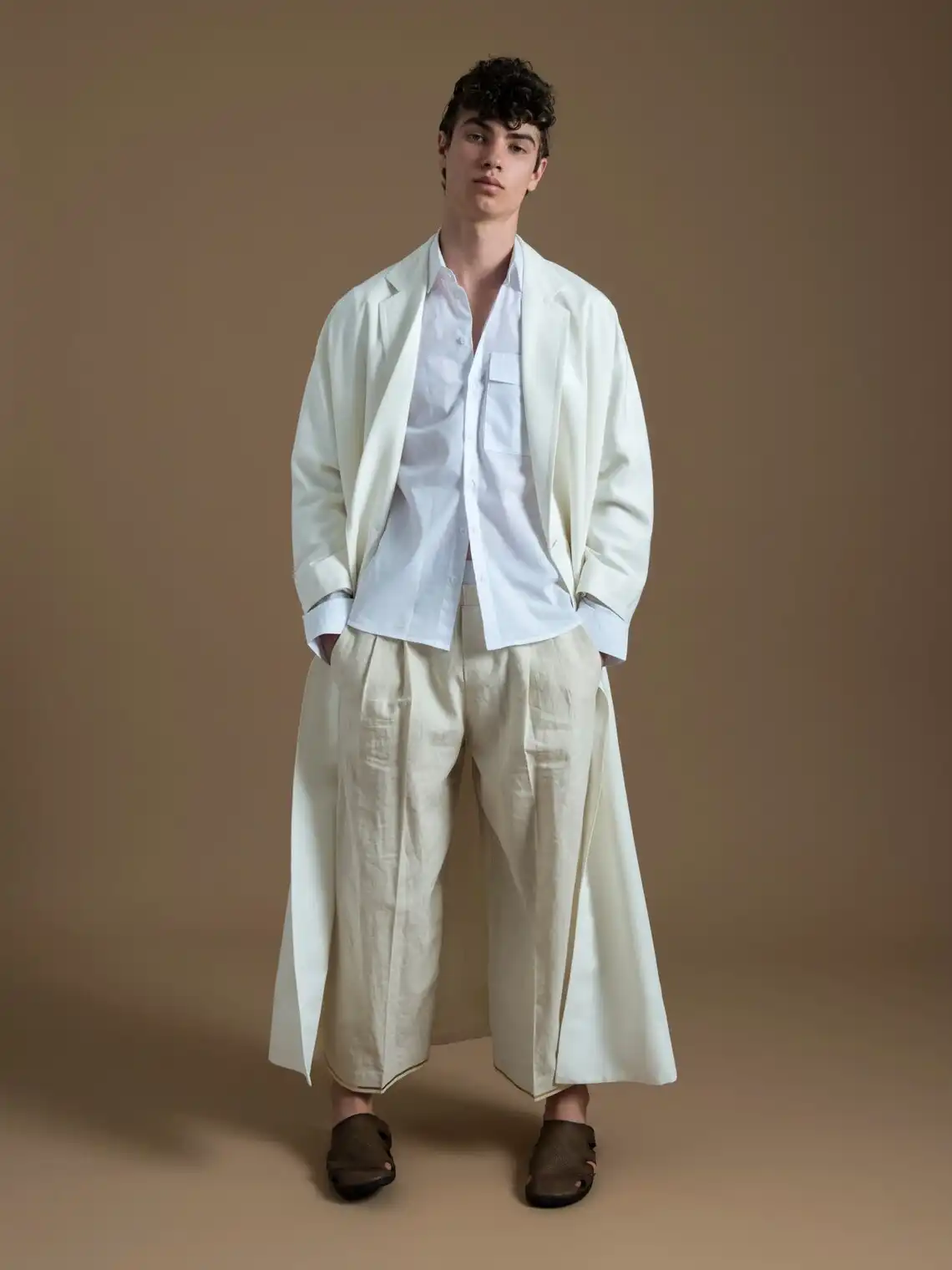 חולצת ערב לבנה לגברים בגזרת סלים: שרוול ארוך, כותנה איטלקית