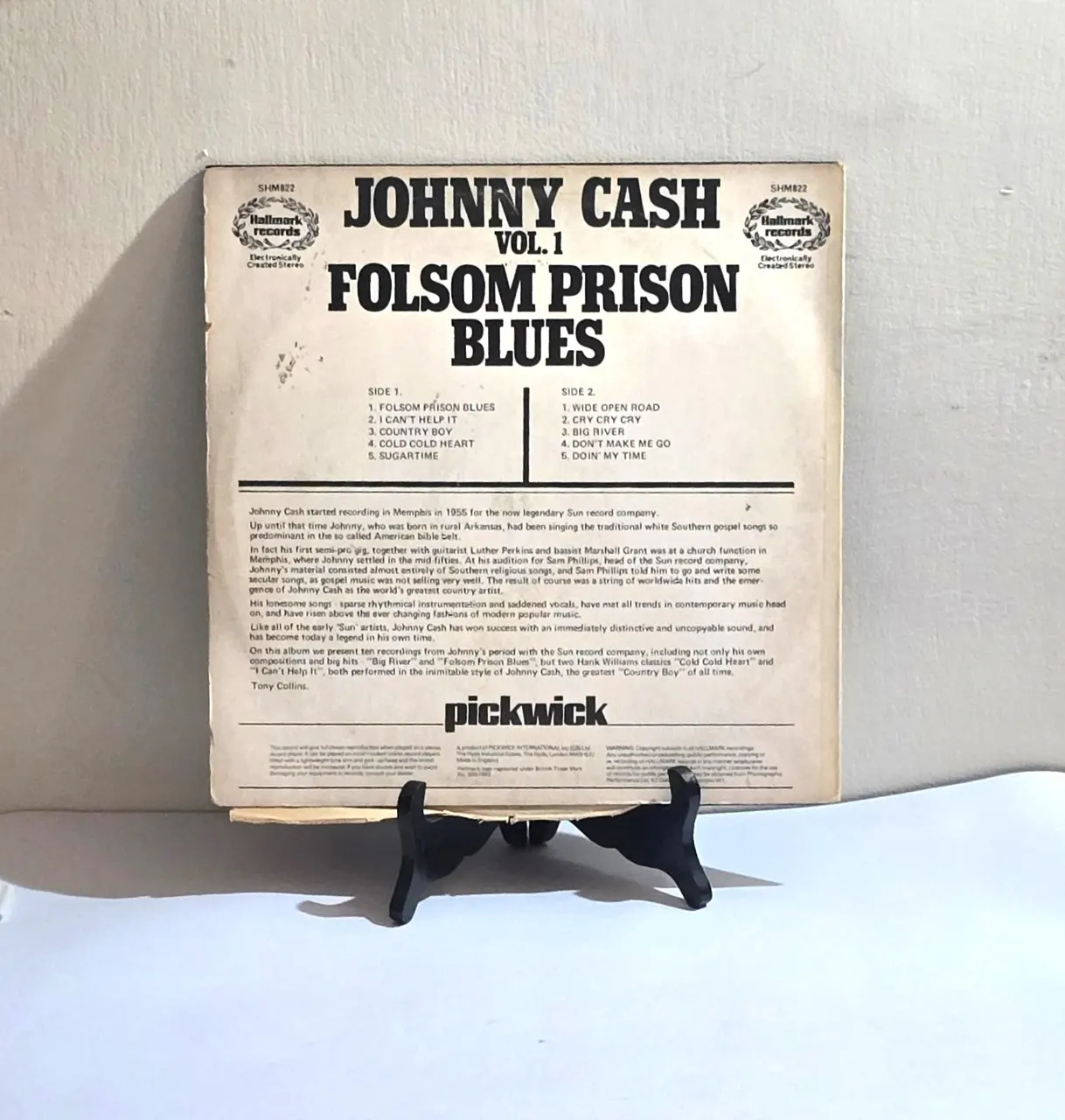 תקליט JOHNY CASH VOL 1 FOLSOM PRISON BLUES -LP -1969 הוצאת HALLMARK