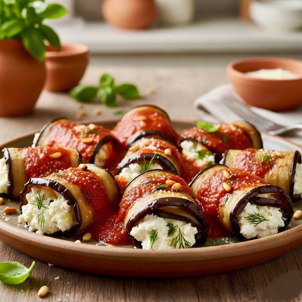 גלילות חציל במילוי גבינות