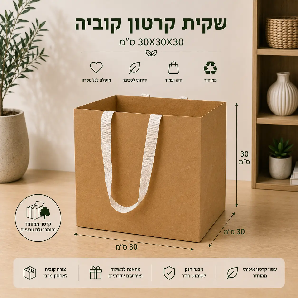 שקיות קרטון ממותגות בגודל: 30-30 גובה 30 ס”מ
