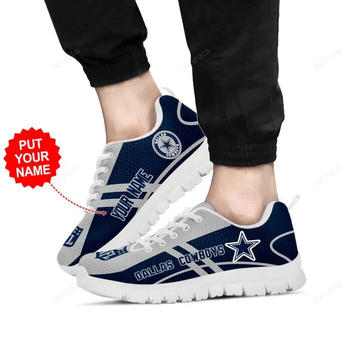 Dallas Cowboys Custom Name Blue Grey Running Shoes Sport Sneakers V3 470FL-5617