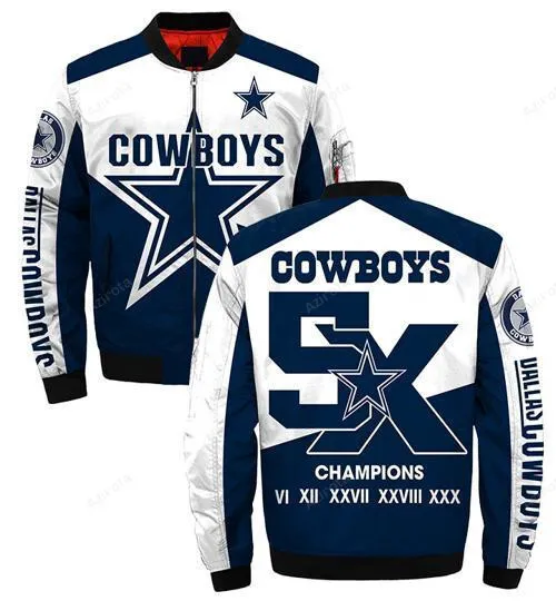 Dallas Cowboys 3d Bomber Jacket E2 80 9D 5x Champions E2 80 9D Winter Coat 243JN-7325