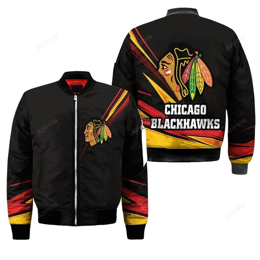 Chicago Blackhawks Black 3D Bomber Jacket 489GO-5835