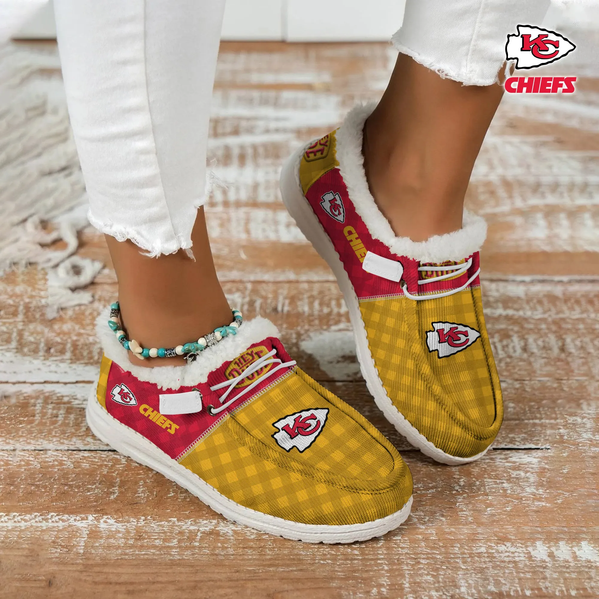 Kansas City Chiefs Custom Name Hey Dude With Warm Fur Lining Shoe 266MW-8859