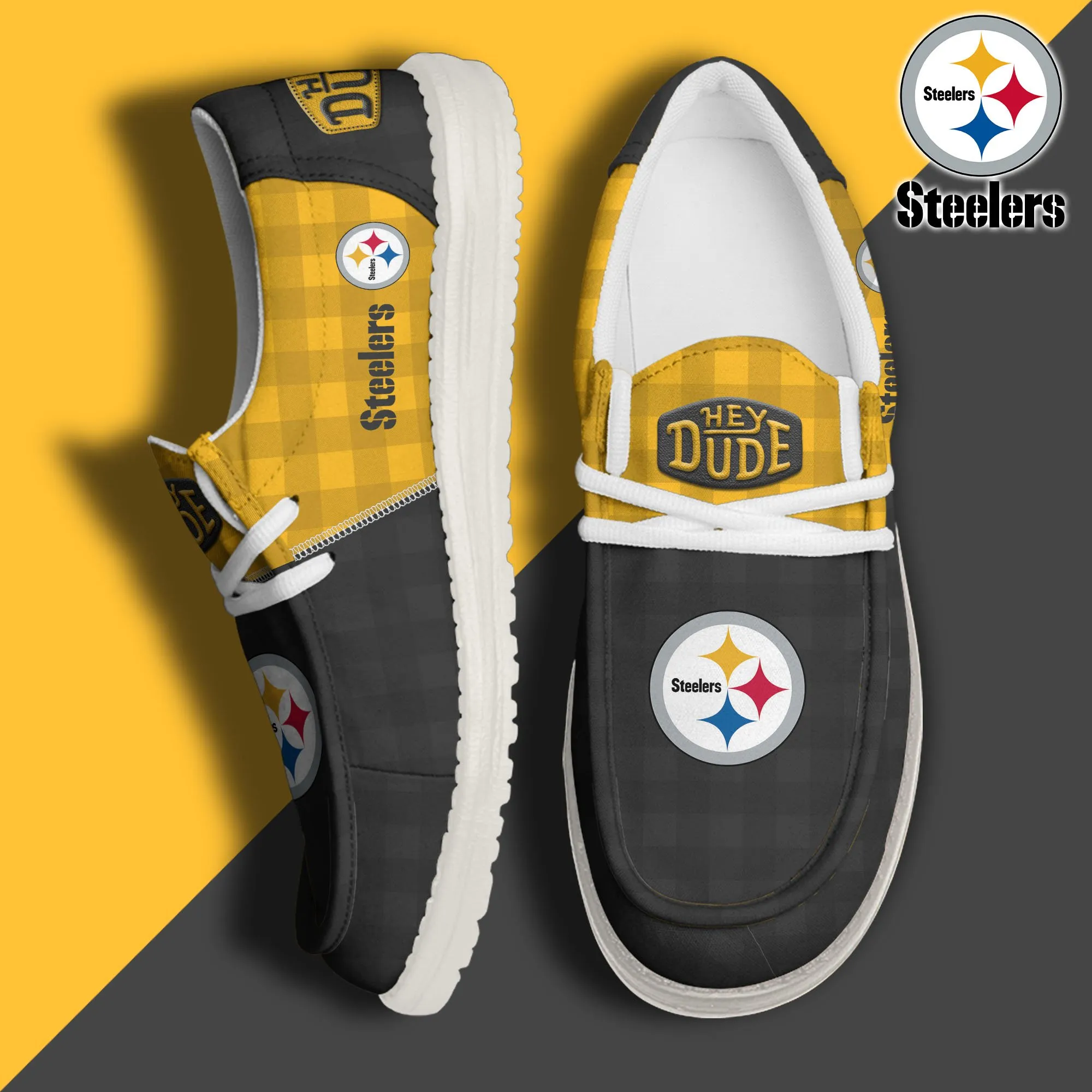 Pittsburgh Steelers Custom Name Hey Dude Shoes 349GR-6487