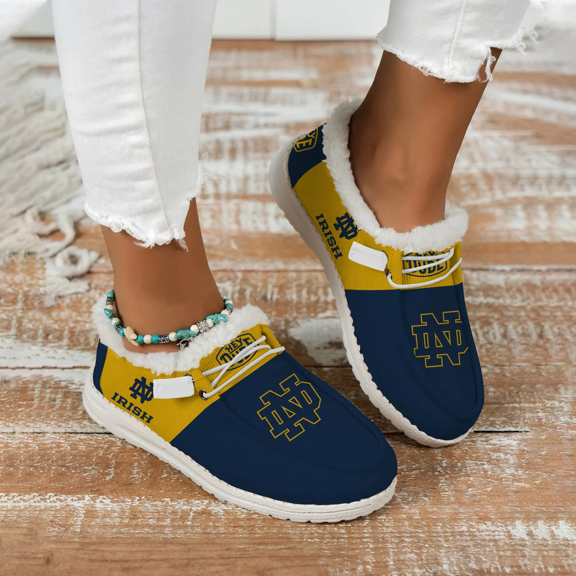 Notre Dame Fighting Irish Custom Name Hey Dude With Warm Fur Lining Shoe 945RY-2535
