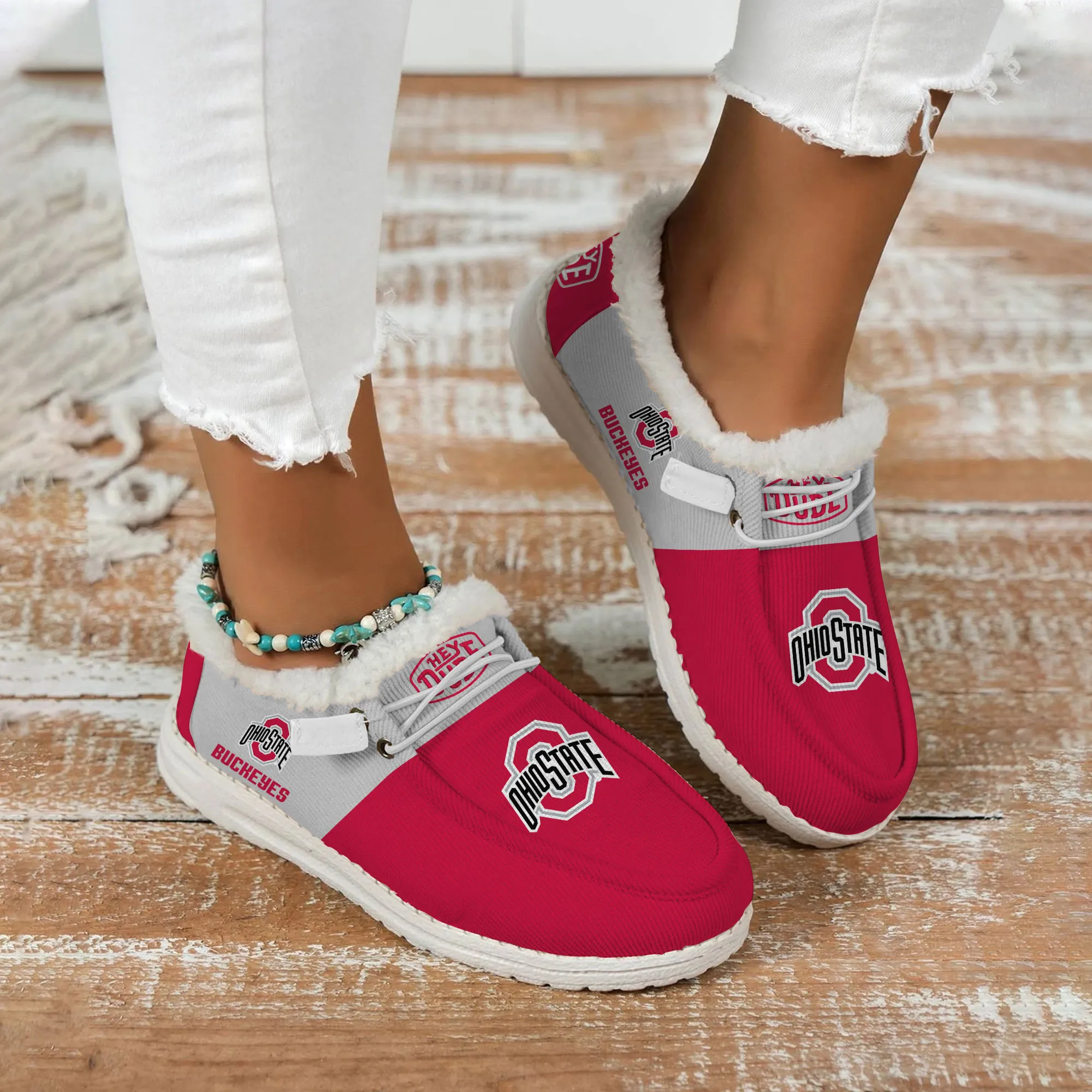 Ohio State Buckeyes Custom Name Hey Dude With Warm Fur Lining Shoe 562NE-1769