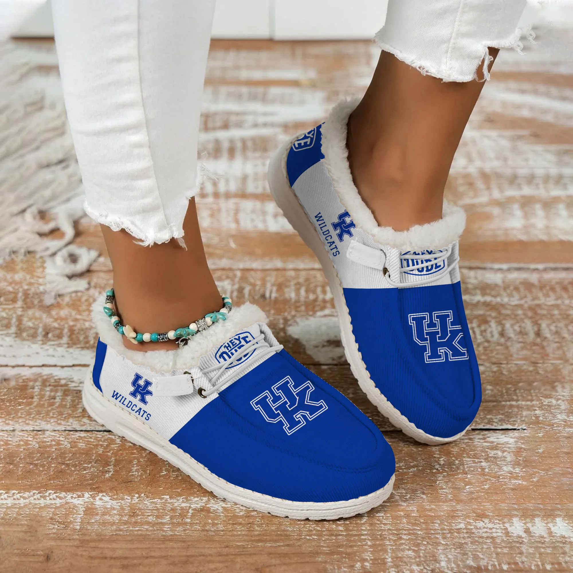 Kentucky Wildcats Custom Name Hey Dude With Warm Fur Lining Shoe 720AE-7075