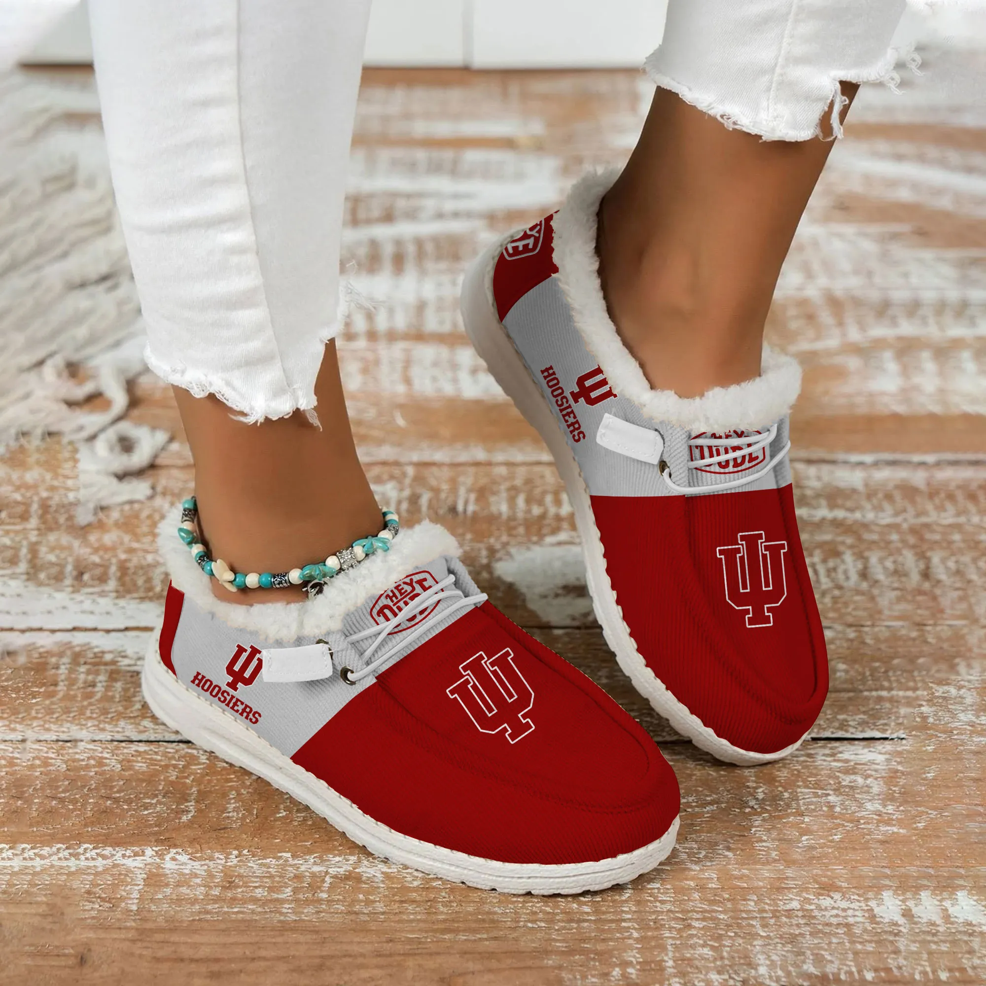 Indiana Hoosiers Custom Name Hey Dude With Warm Fur Lining Shoe 786WA-7807