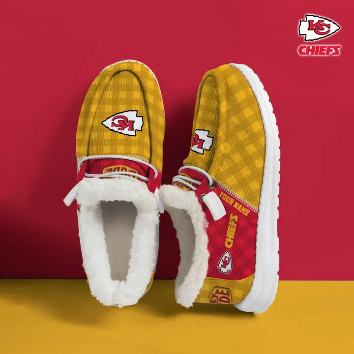 Kansas City Chiefs Custom Name Hey Dude With Warm Fur Lining Shoe 683QE-5513