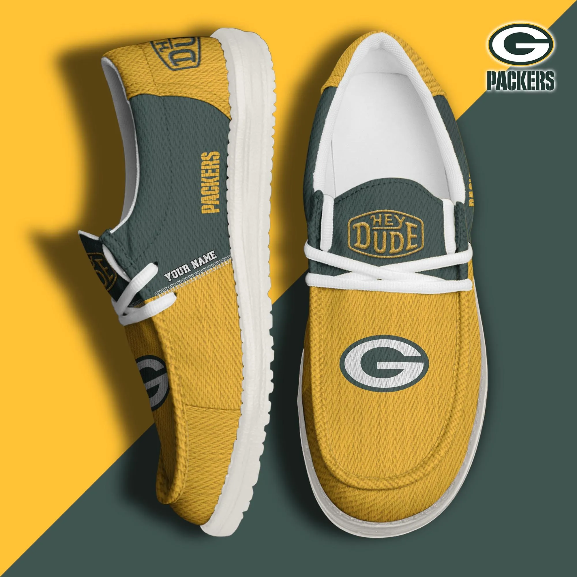 Green Bay Packers Custom Name Hey Dude Shoes 303GS-1775