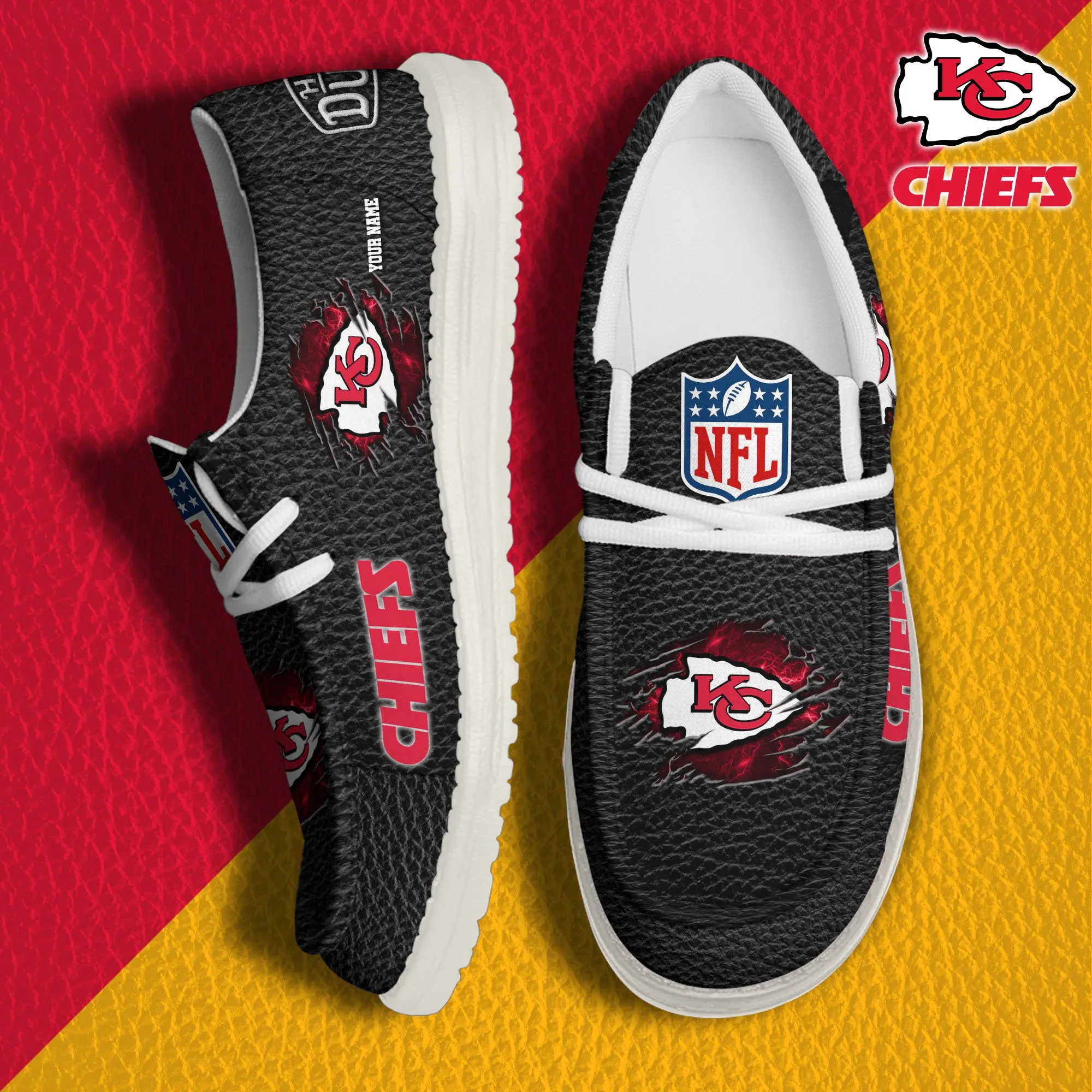 Kansas City Chiefs Custom Name Hey Dude Shoes 399HL-7098