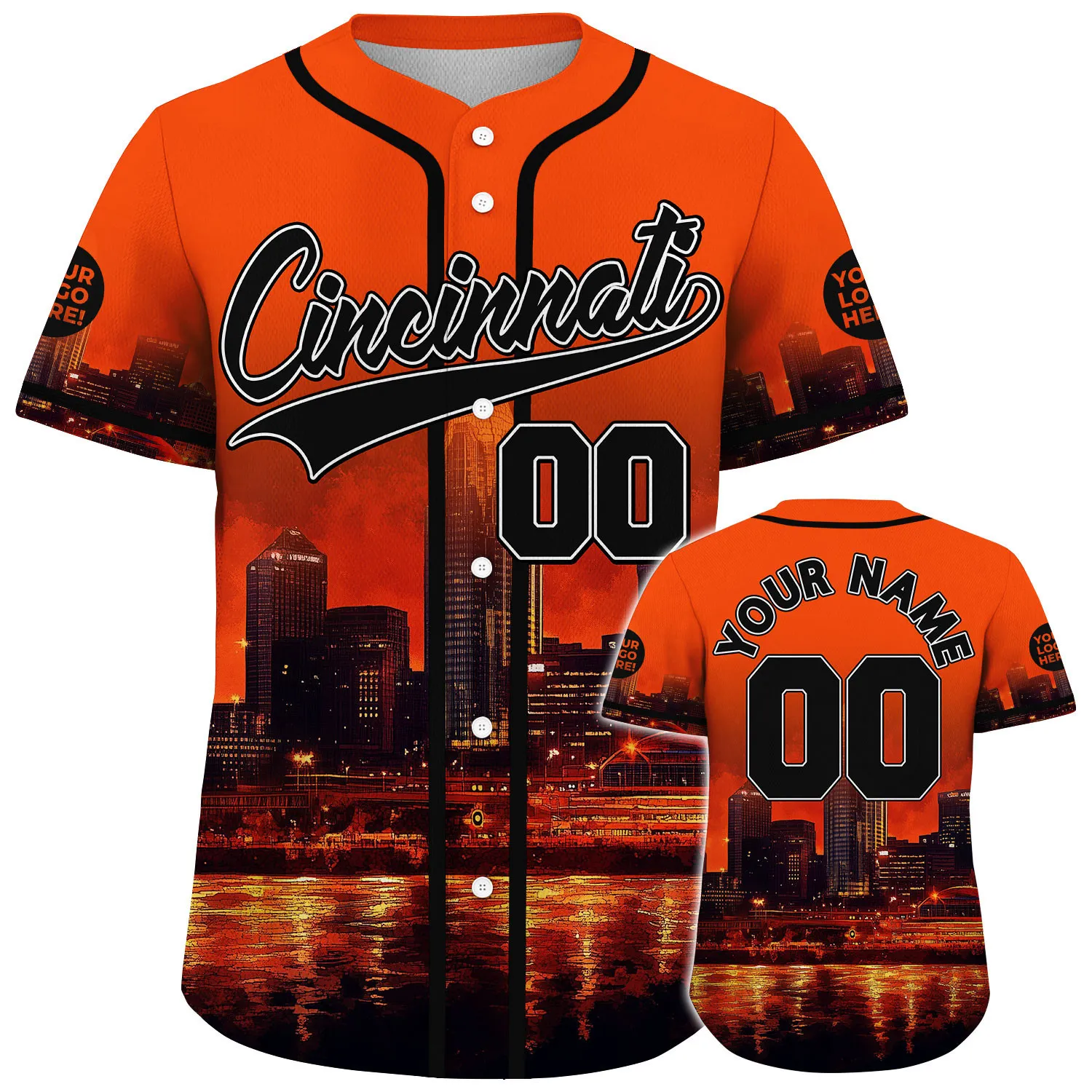 Black Orange Cincinnati Ohio Great American Tower Golden River Custom Name Baseball Jerseys For Men & Women