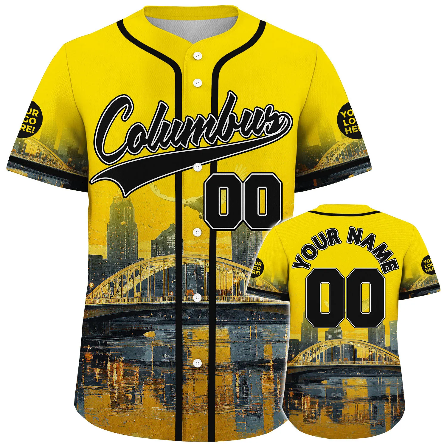 Black Gold Columbus Ohio Main Street Bridge White Eagle River View Custom Name Baseball Jerseys For Men & Women