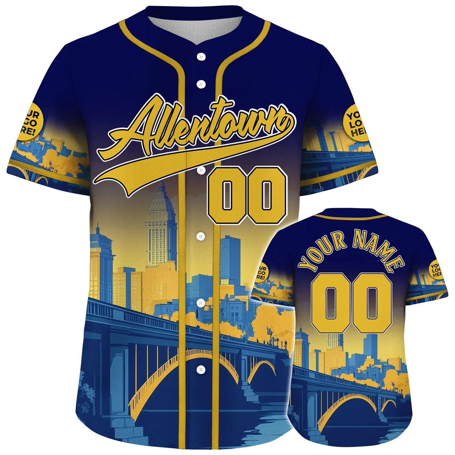 Gold Navy Allentown Pennsylvania Albertus L Meyers Bridge Charming Day Custom Name Baseball Jerseys For Men & Women