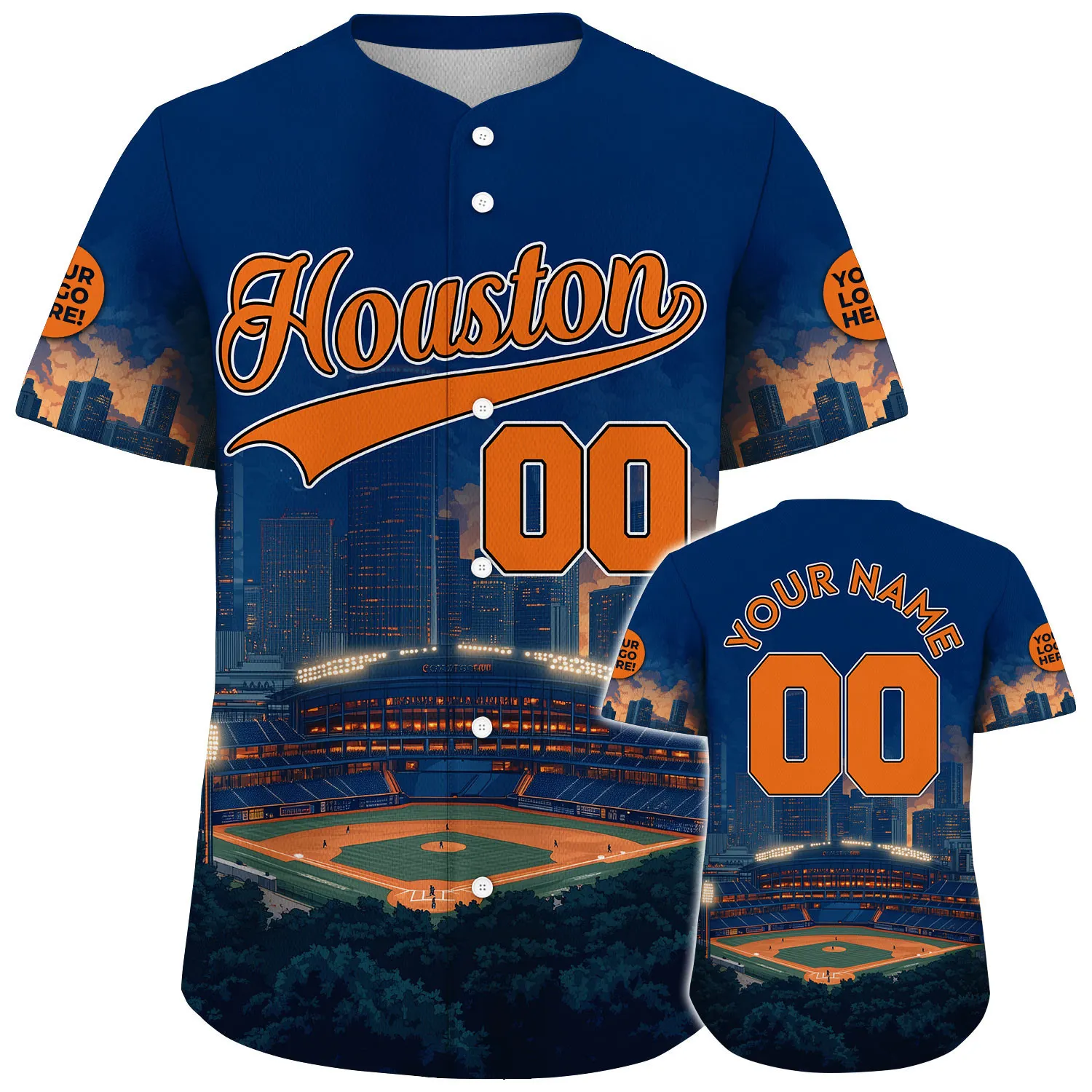 Orange Dark Blue Houston Texas Minute Maid Park City Backdrop Custom Name Baseball Jerseys For Men & Women