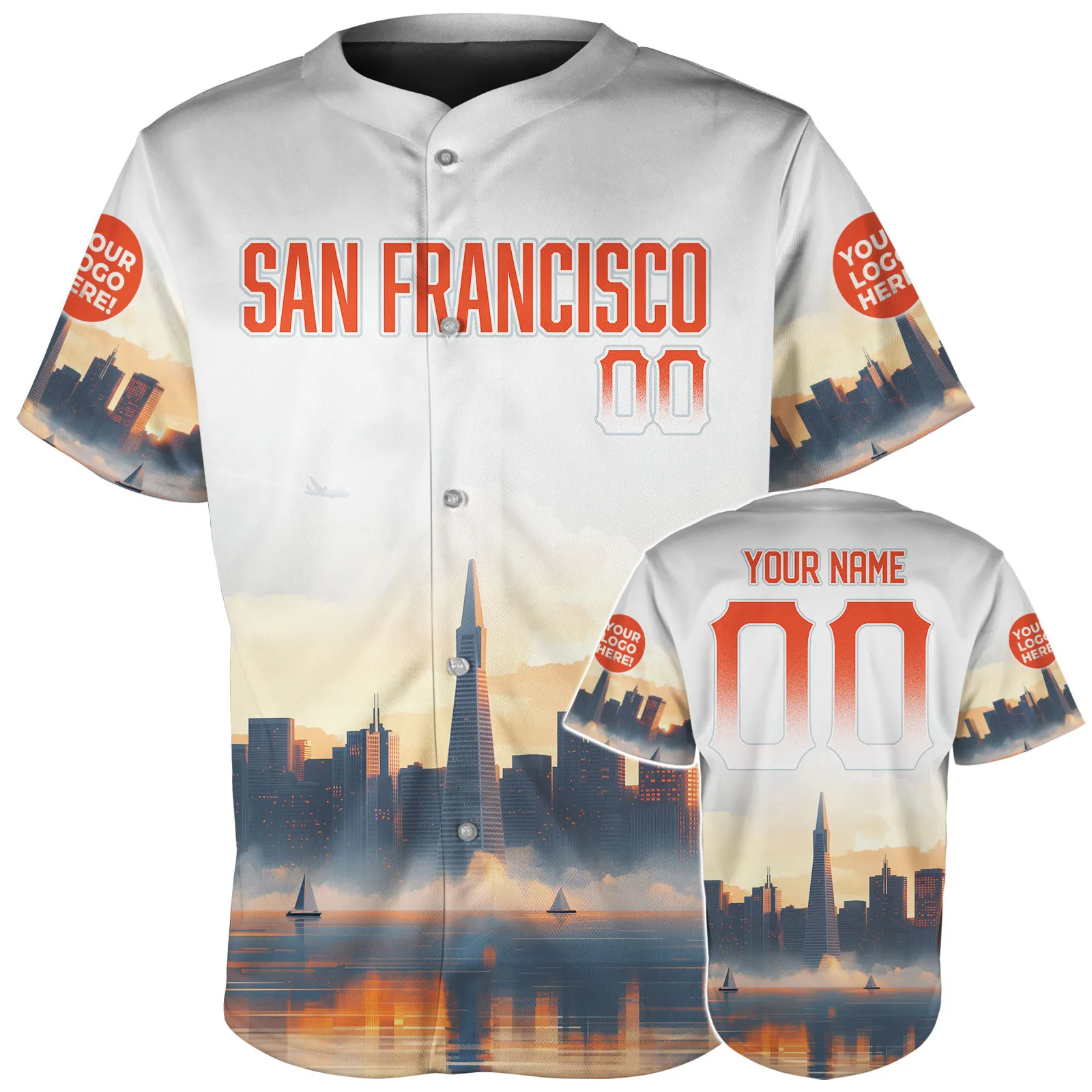 San Francisco Skyline Transamerica Pyramid Sunrise Custom Name Baseball Jerseys For Men & Women