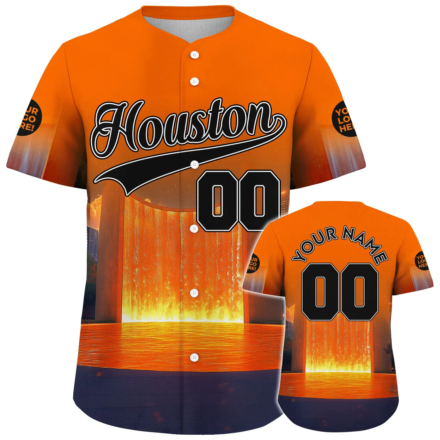 Black Orange Houston Gerald D Hines Waterwall Park Golden Cornor Custom Name Baseball Jerseys For Men & Women