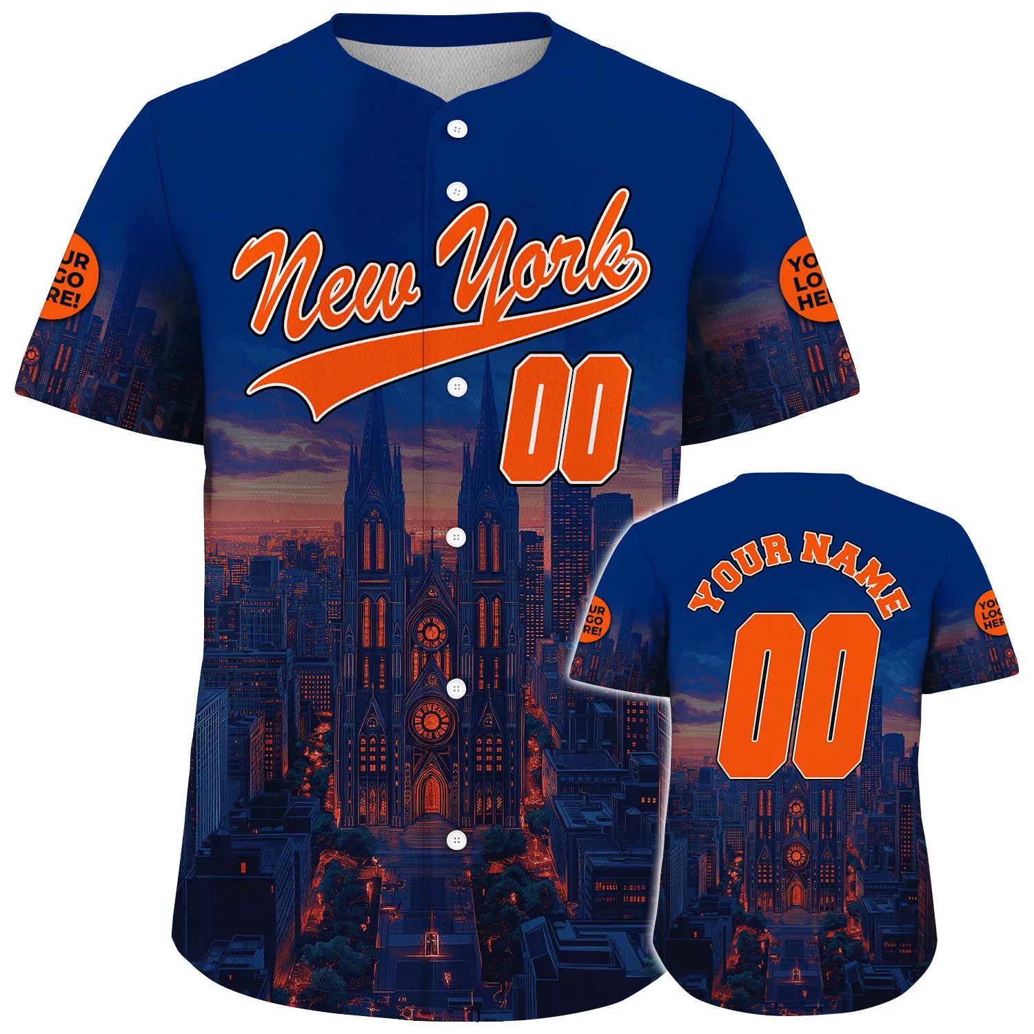 Orange Navy New York Brooklyn Bridge Skyline Sunset Custom Name Baseball Jerseys For Men & Women