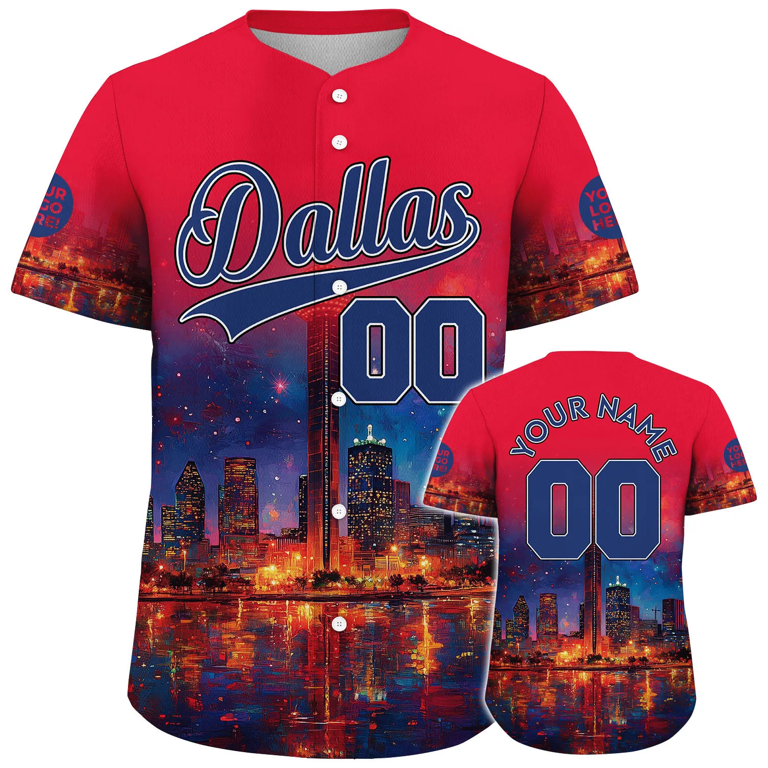 Bovine Blue Republic Red Dallas Texas Reunion Tower Starry Night Custom Name Baseball Jerseys For Men & Women