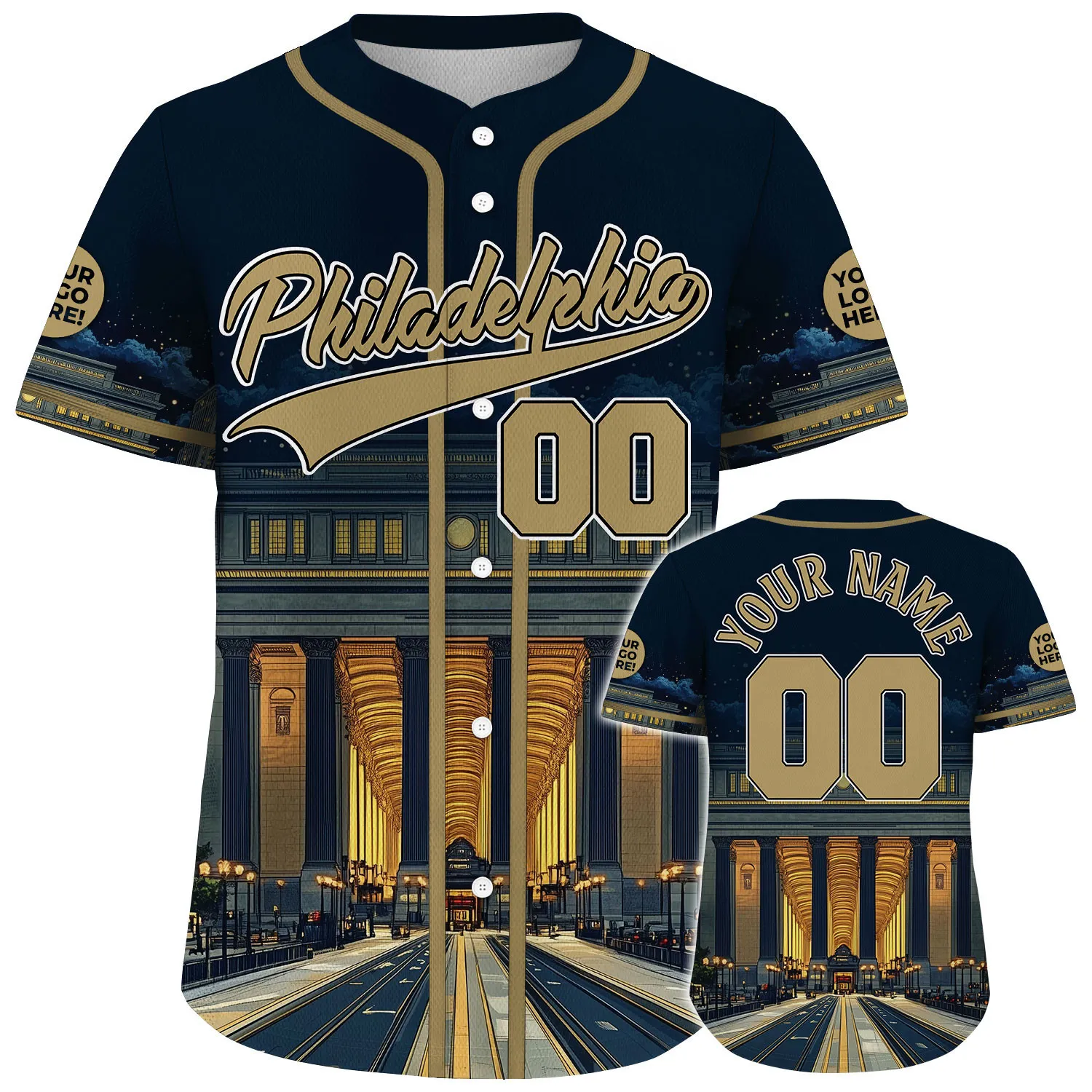 Gold Black Philadelphia Pennsylvania 30th Street Station Avenue Custom Name Baseball Jerseys For Men & Women