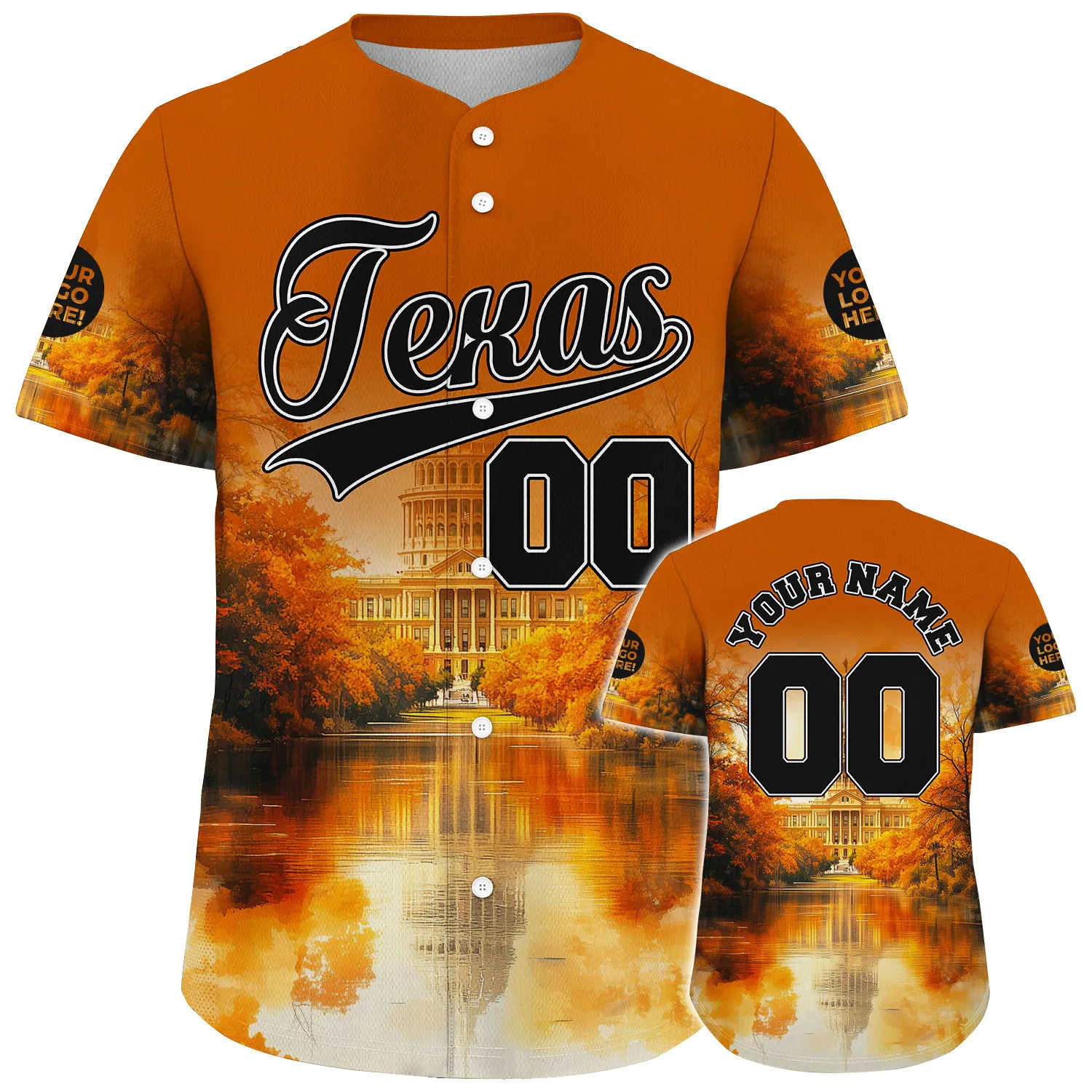 Dark Grey Burnt Orange Texas State Capitol Autumn Vibe Custom Name Baseball Jerseys For Men & Women