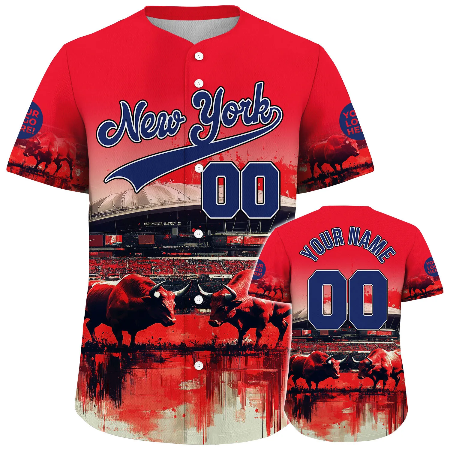 Blue Red New York Bullfighting Area Final Battle Custom Name Baseball Jerseys For Men & Women