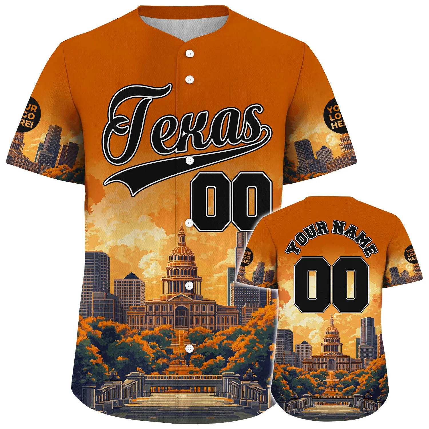 Dark Grey Burnt Orange Texas State Capitol Custom Name Baseball Jerseys For Men & Women