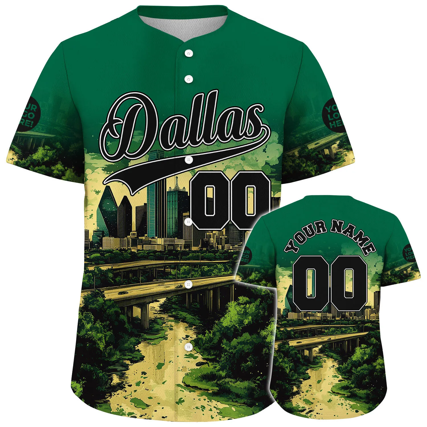 Black Victory Green Dallas City View Charming Day Custom Name Baseball Jerseys For Men & Women
