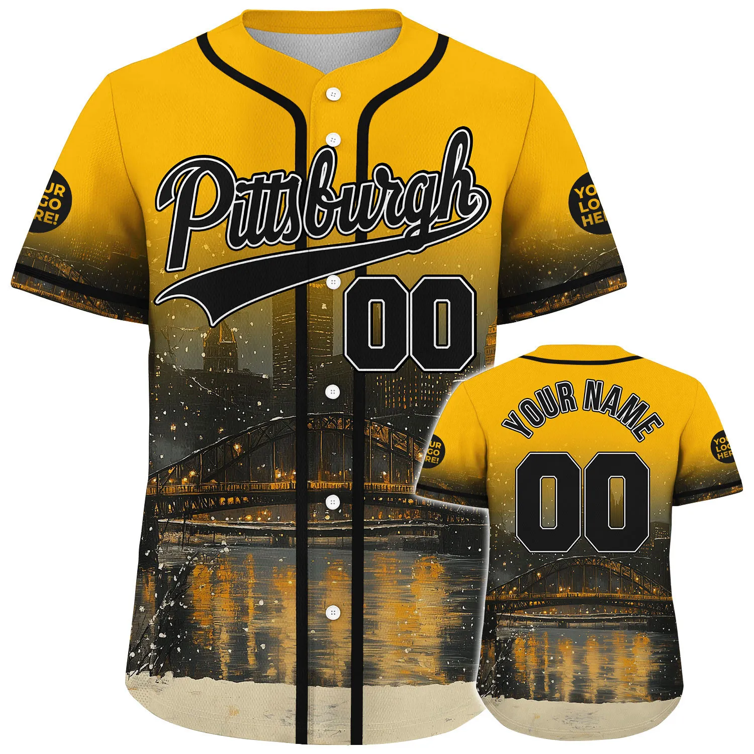 Black Gold Pittsburgh Pennsylvania Roberto Clemente Bridge City Winter Custom Name Baseball Jerseys For Men & Women
