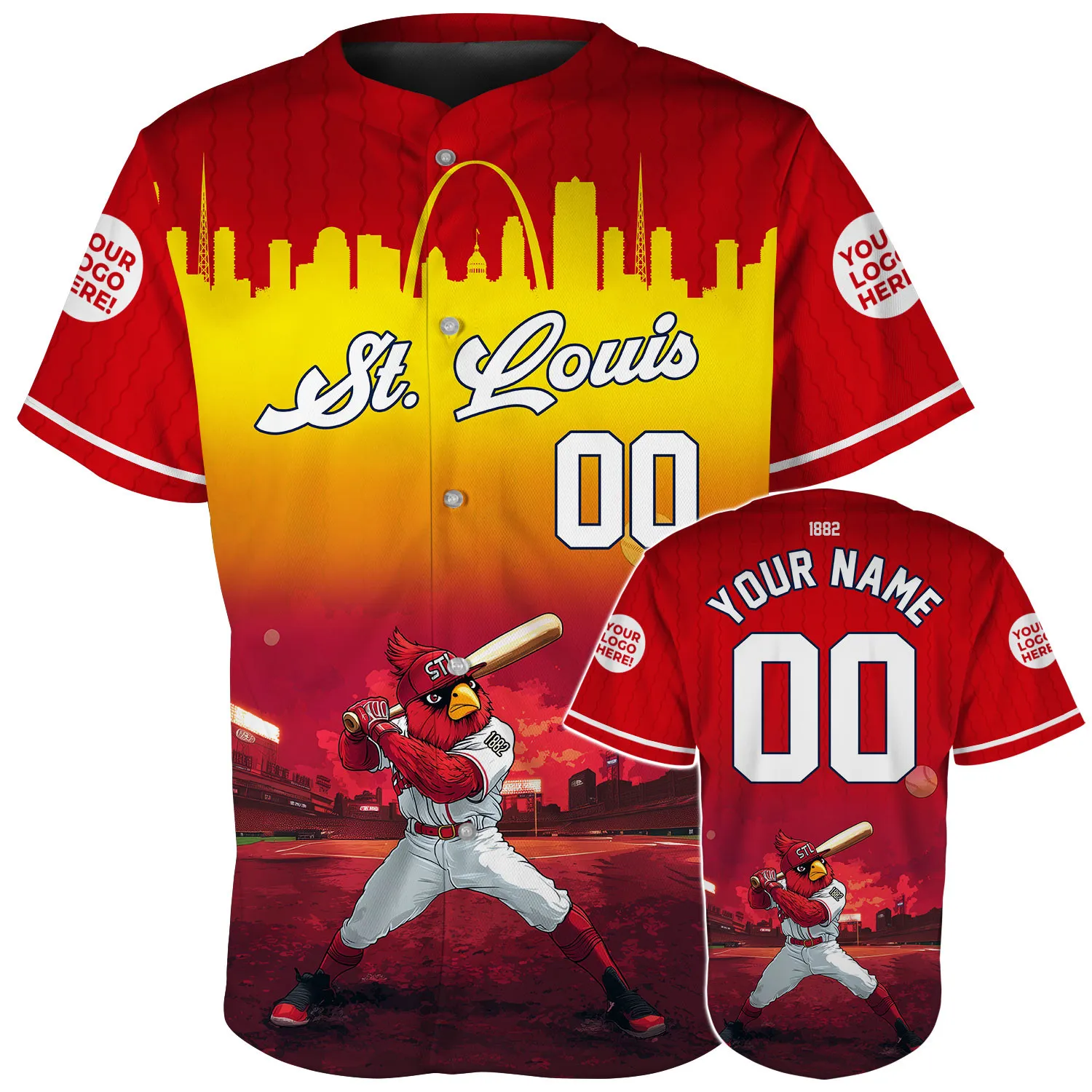 St. Louis Cartoon Mascot Player Custom Name Baseball Jerseys For Men & Women