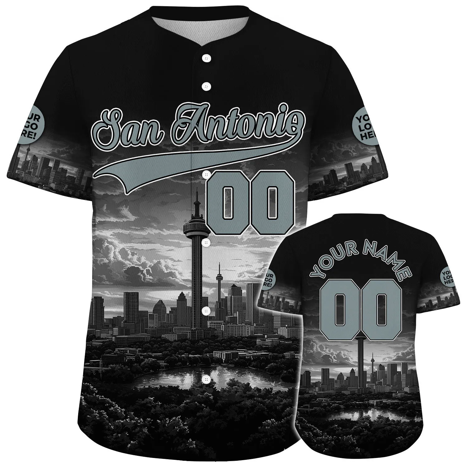 Silver Black San Antonio Texas Reunion Tower Custom Name Baseball Jerseys For Men & Women