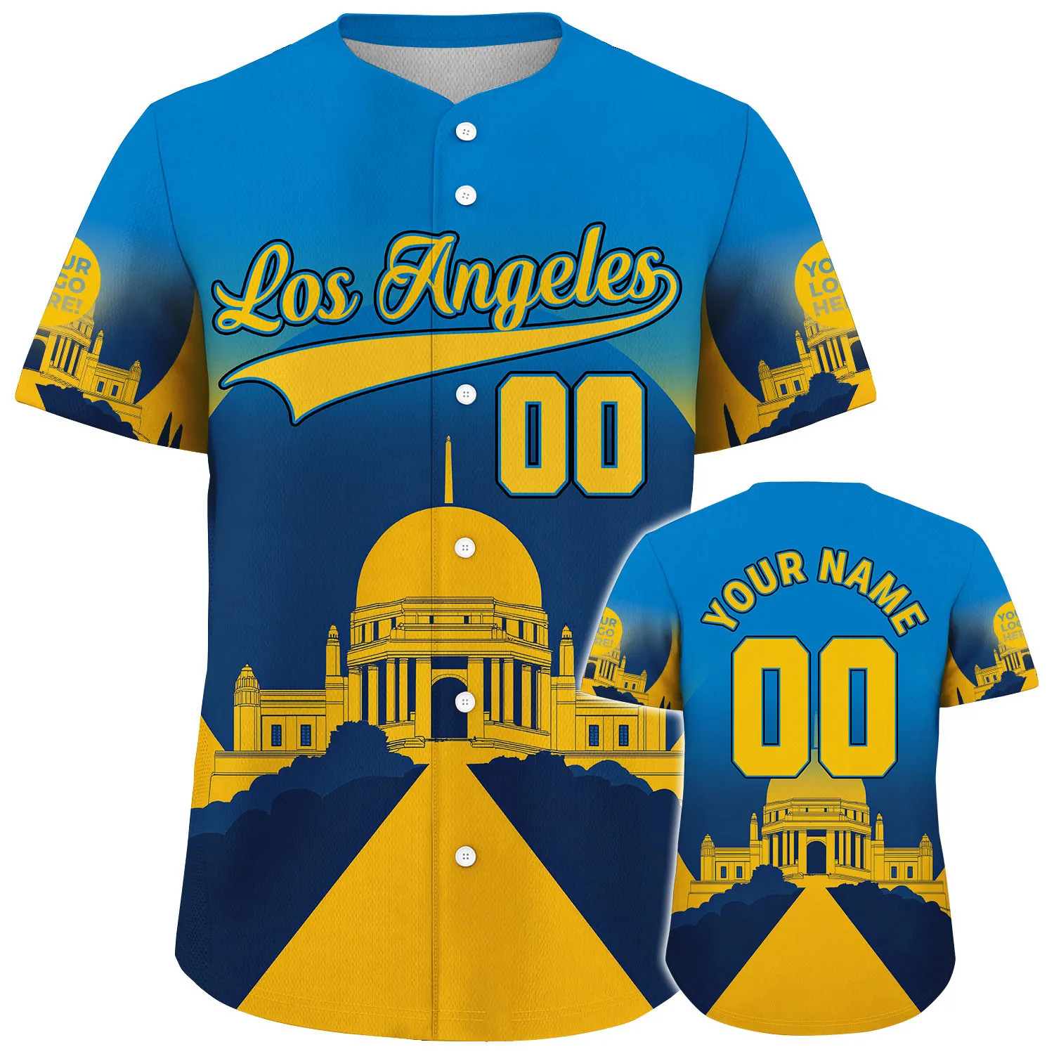 Gold Powder Blue Los Angeles California Griffith Observatory Golden Sunset Custom Name Baseball Jerseys For Men & Women