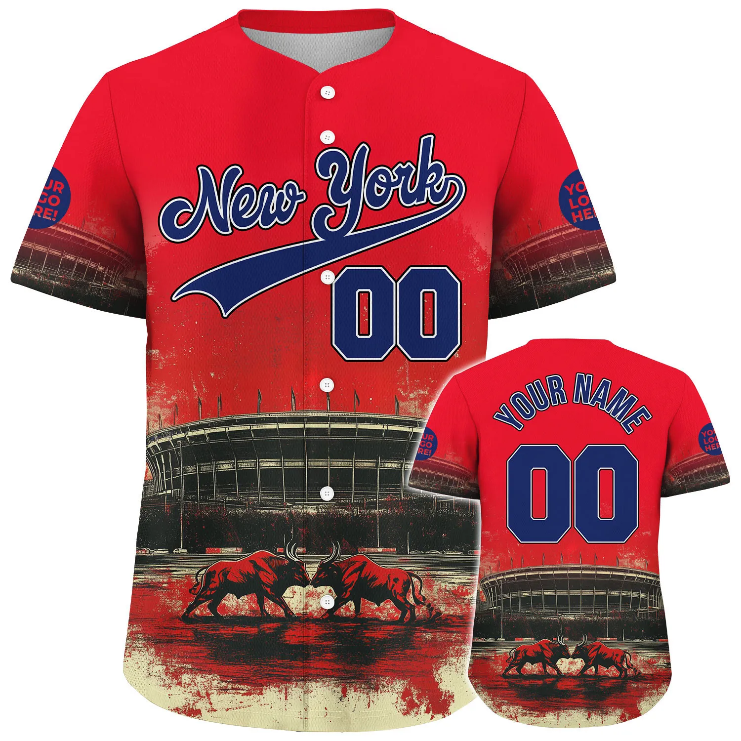 Blue Red New York Bullfighting Area Fierce Battle Custom Name Baseball Jerseys For Men & Women