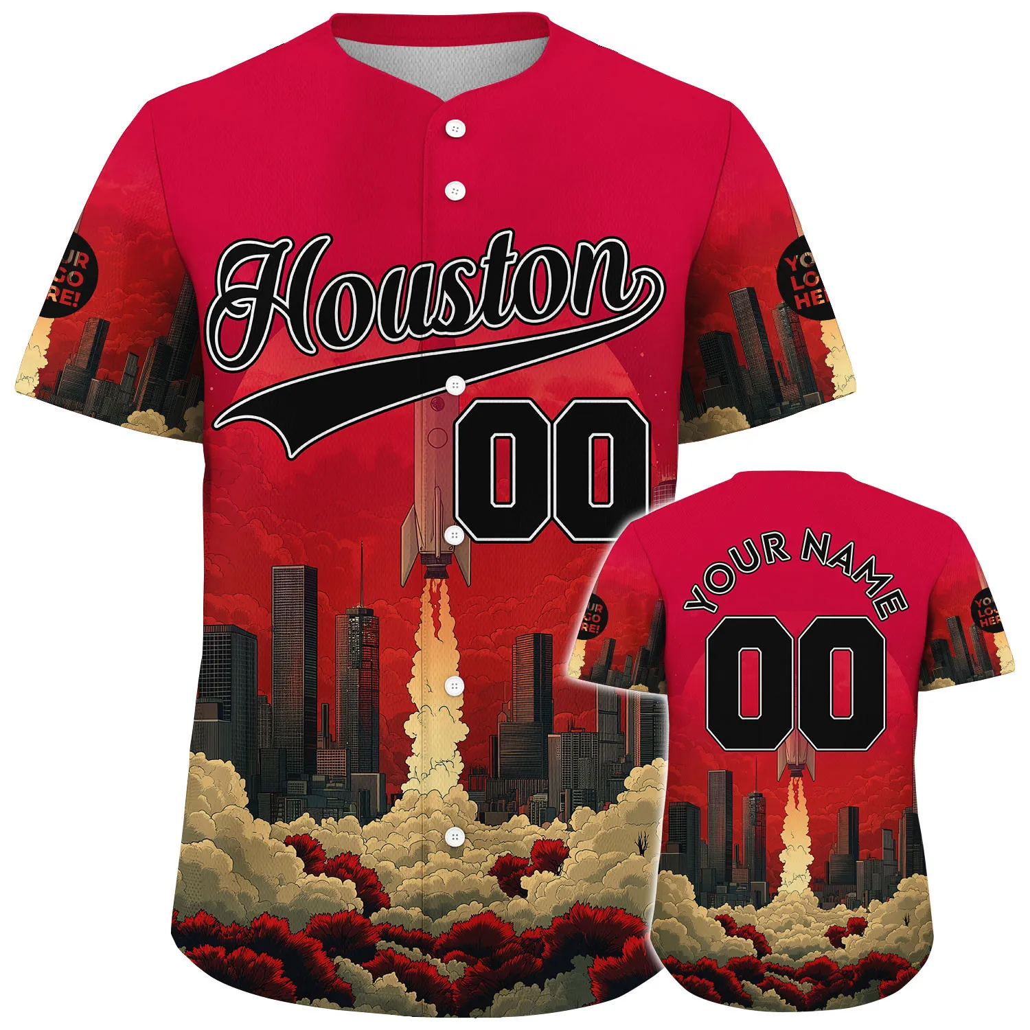 Black Red Houston Texas Rocket Lauch Custom Name Baseball Jerseys For Men & Women