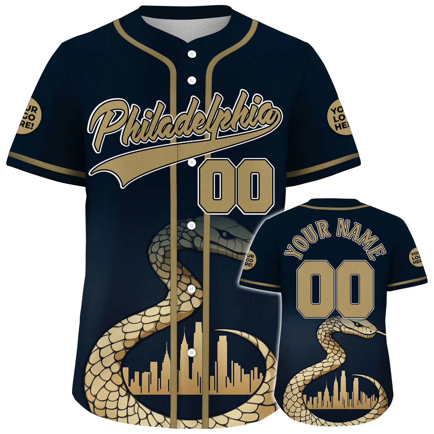 Gold Black Philadelphia Pennsylvania Liberty Place Tower Fierce Mamba Custom Name Baseball Jerseys For Men & Women