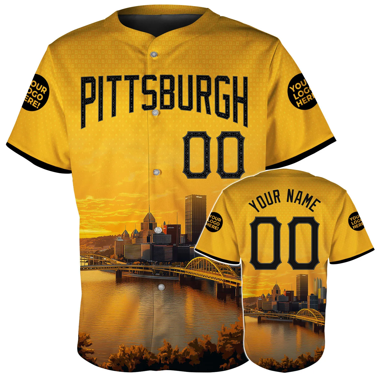 Pittsburgh Skyline & Roberto Clemente Bridge Custom Name Baseball Jerseys For Men & Women