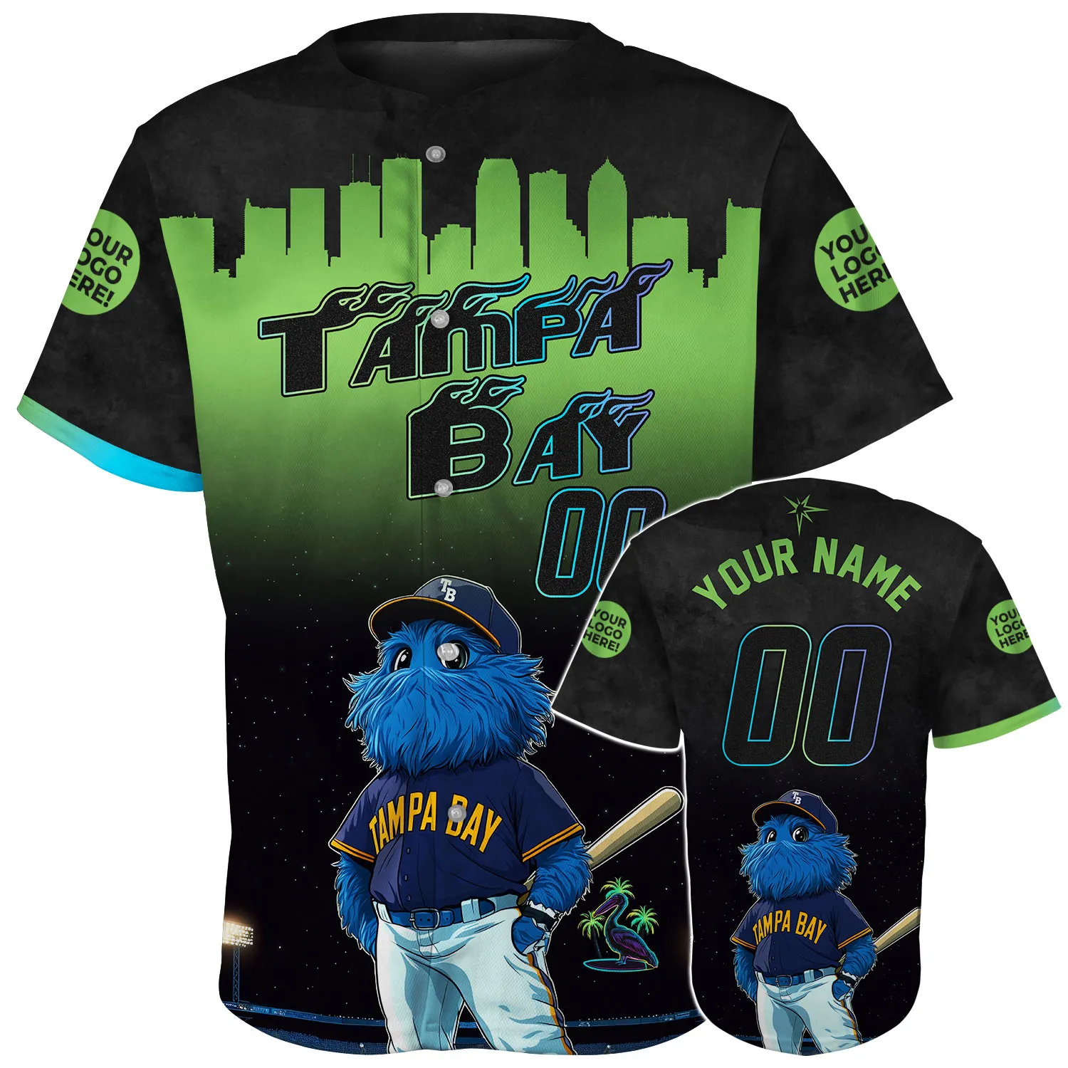 Tampa Bay Cartoon Mascot Player Custom Name Baseball Jerseys For Men & Women