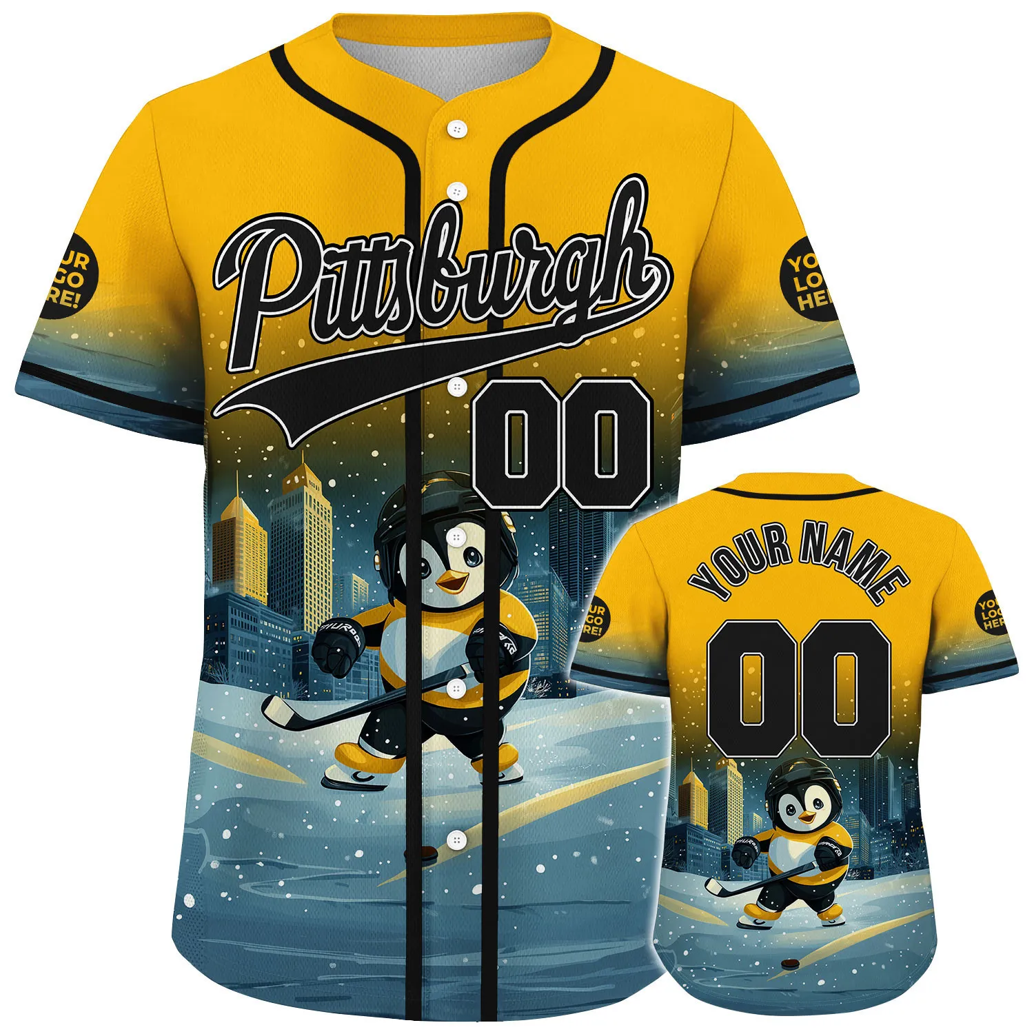 Black Gold Pittsburgh Pennsylvania Hockey Penguin City Winter Custom Name Baseball Jerseys For Men & Women