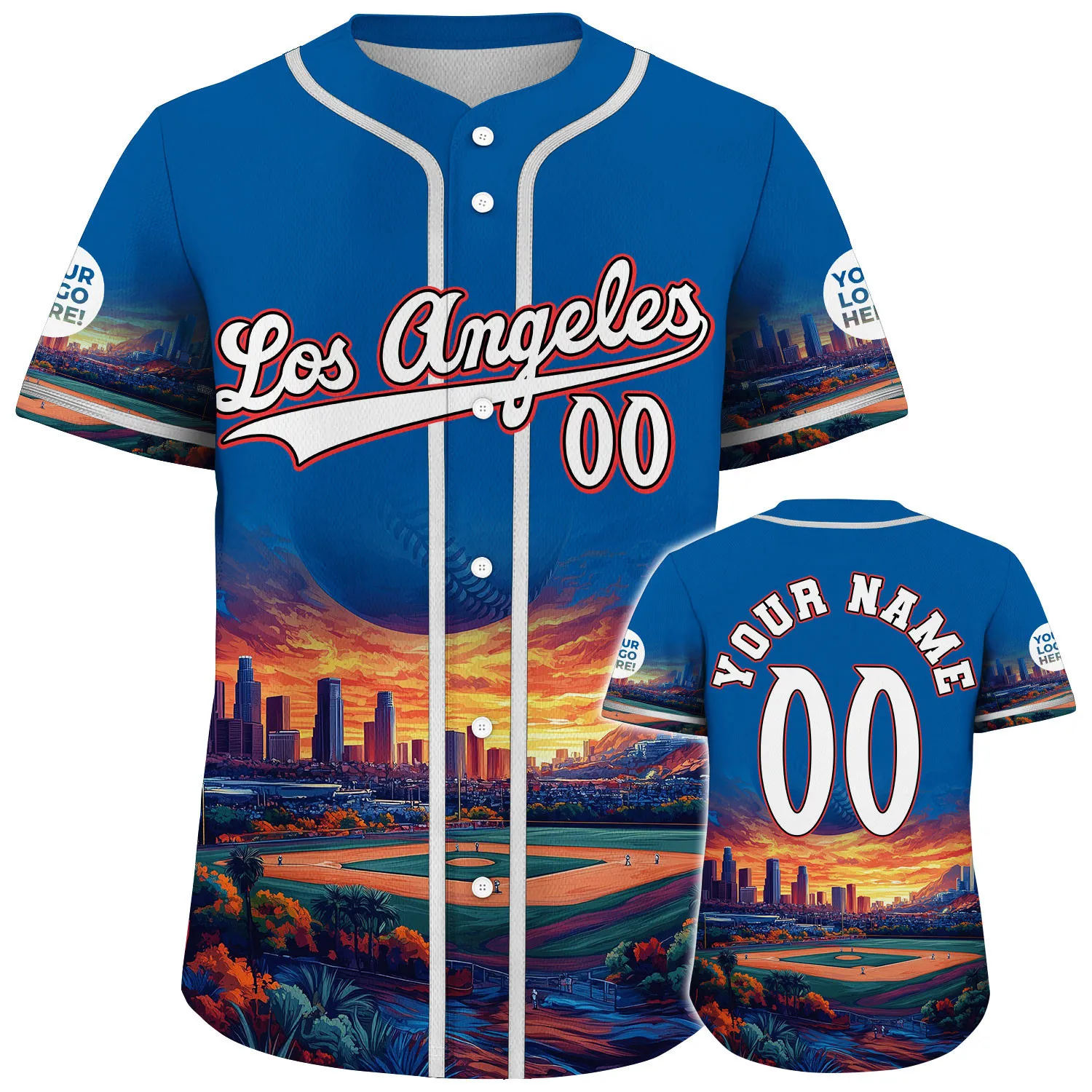 Silver Dodger Blue Los Angeles California Retro Stadium Sunset Custom Name Baseball Jerseys For Men & Women
