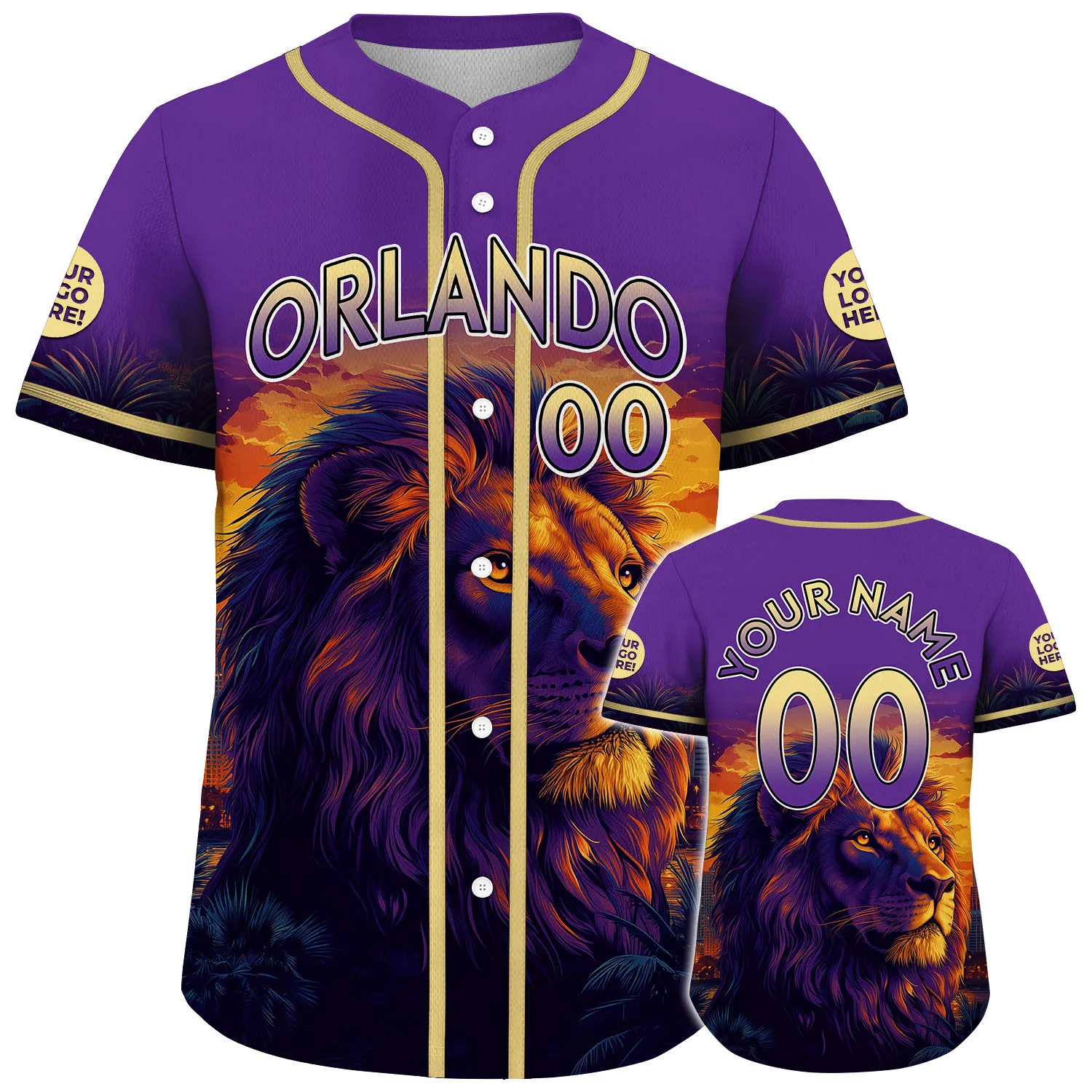 Purple Gold Orlando Florida Kingston Charming Lion City Backdrop Custom Name Baseball Jerseys For Men & Women