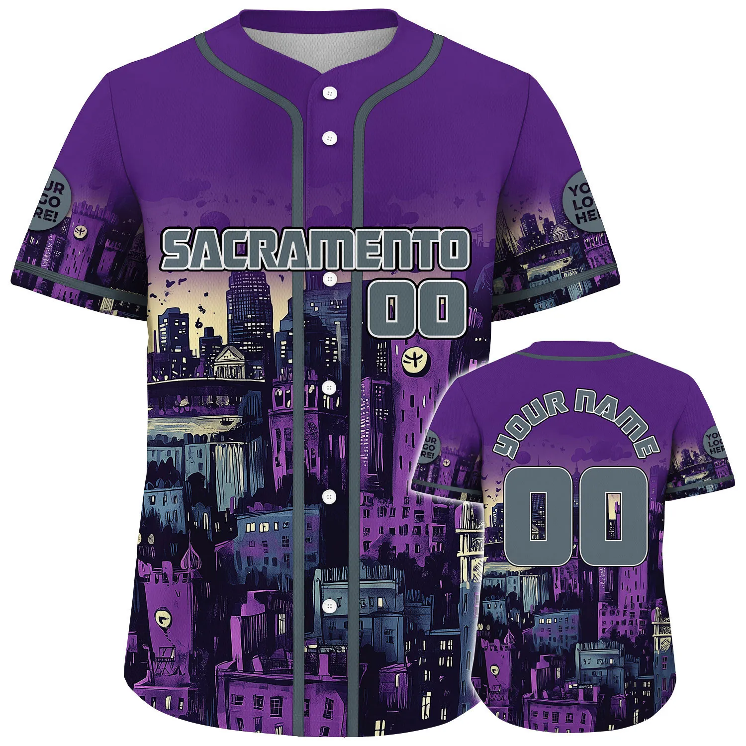 Silver Kings Purple Sacramento California Wizard City In Night Custom Name Baseball Jerseys For Men & Women