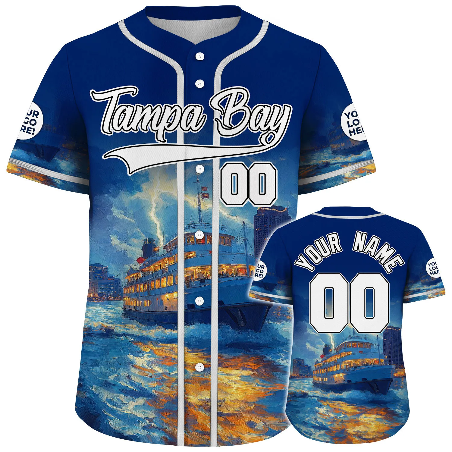 White Navy Tampa Bay Florida Lightning Yacht Thunder Skyline Custom Name Baseball Jerseys For Men & Women