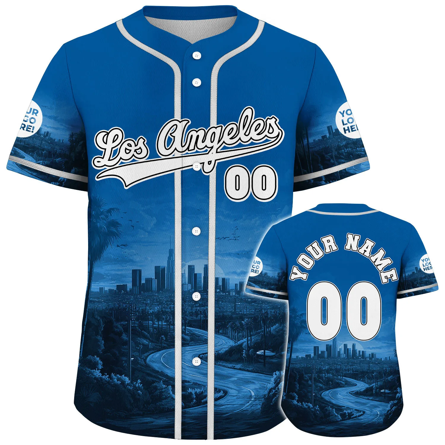 Silver Dodger Blue Los Angeles California Freeway City In Night Custom Name Baseball Jerseys For Men & Women