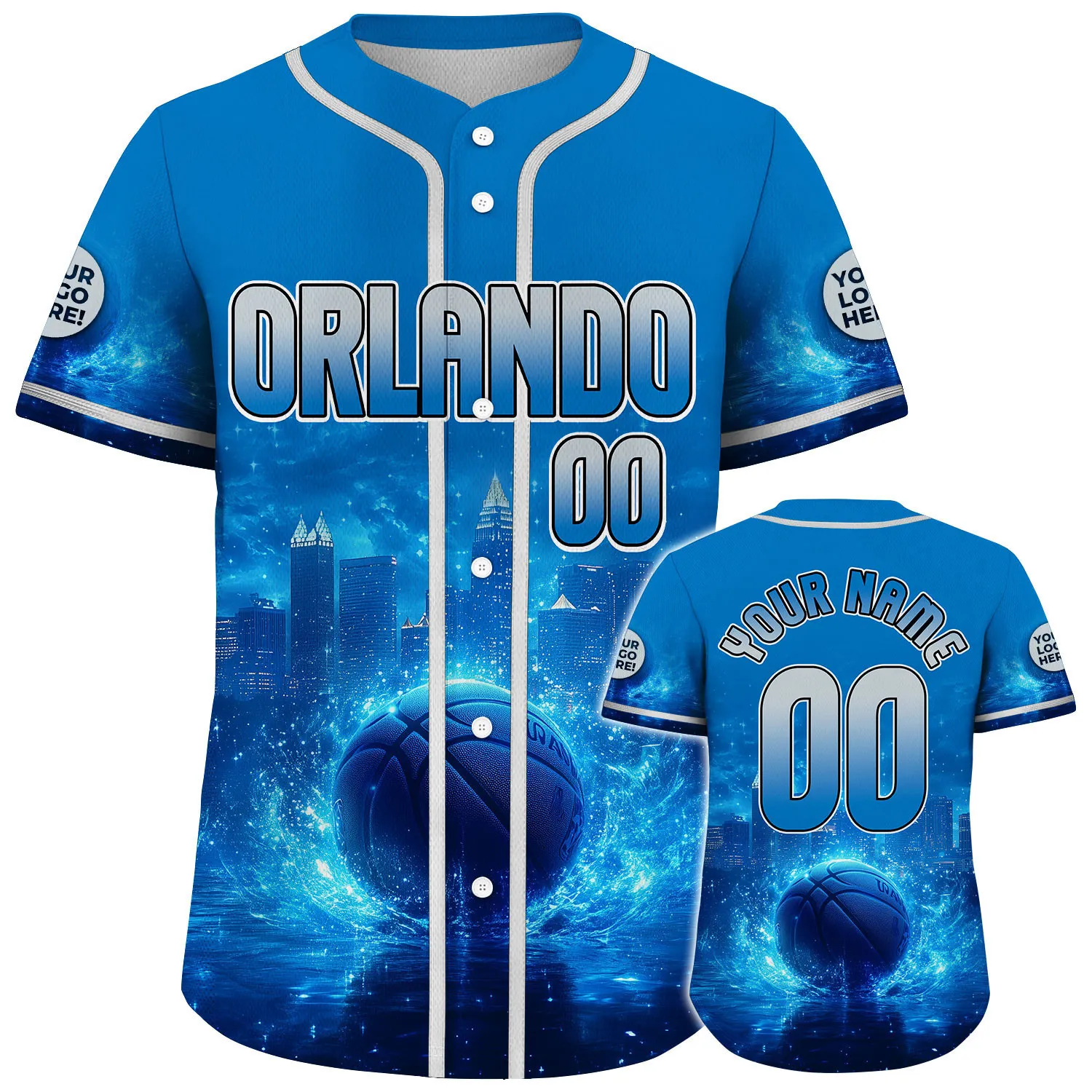 Silver Magic Blue Orlando Florida Icy Basket In City Custom Name Baseball Jerseys For Men & Women