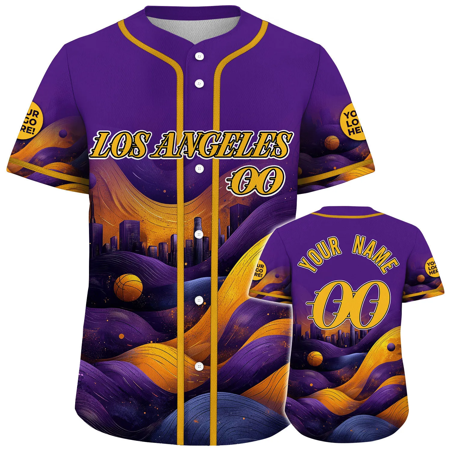 Gold Purple Los Angeles California Basket Dreamscape Custom Name Baseball Jerseys For Men & Women